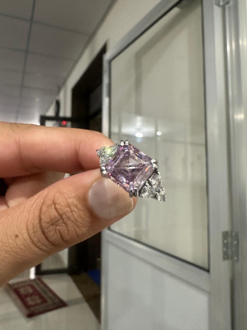 4 Ct Ascher cut Pink Moissanite Ring | 14K White Gold, Luxury gift for her