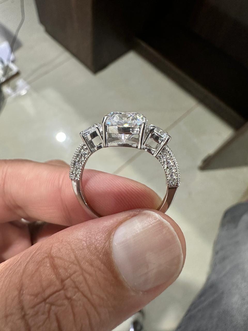 Oval Cut Moissanite Engagement Ring, 5 Carat, 14K White Gold Three Stone Ring