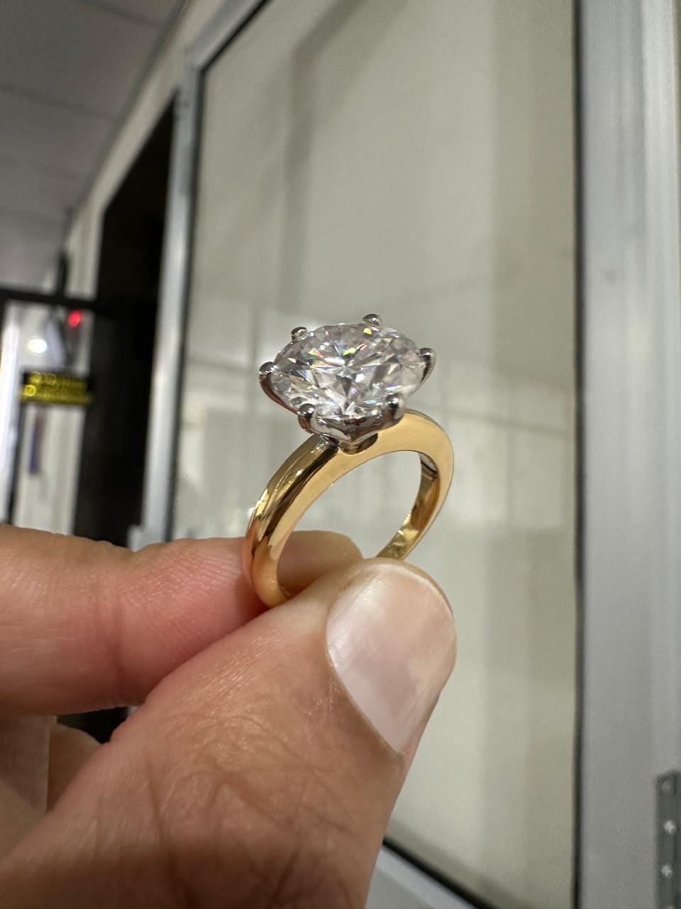 Unique 5 Ct Moissanite Engagement Ring | 14K Yellow Gold Solitaire Ring for her