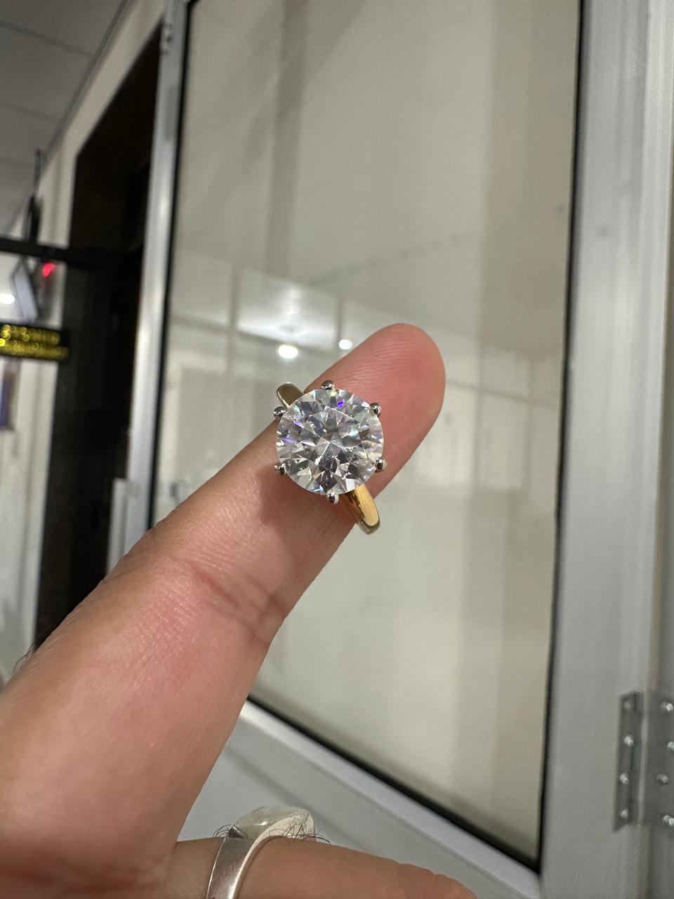 Unique 5 Ct Moissanite Engagement Ring | 14K Yellow Gold Solitaire Ring for her