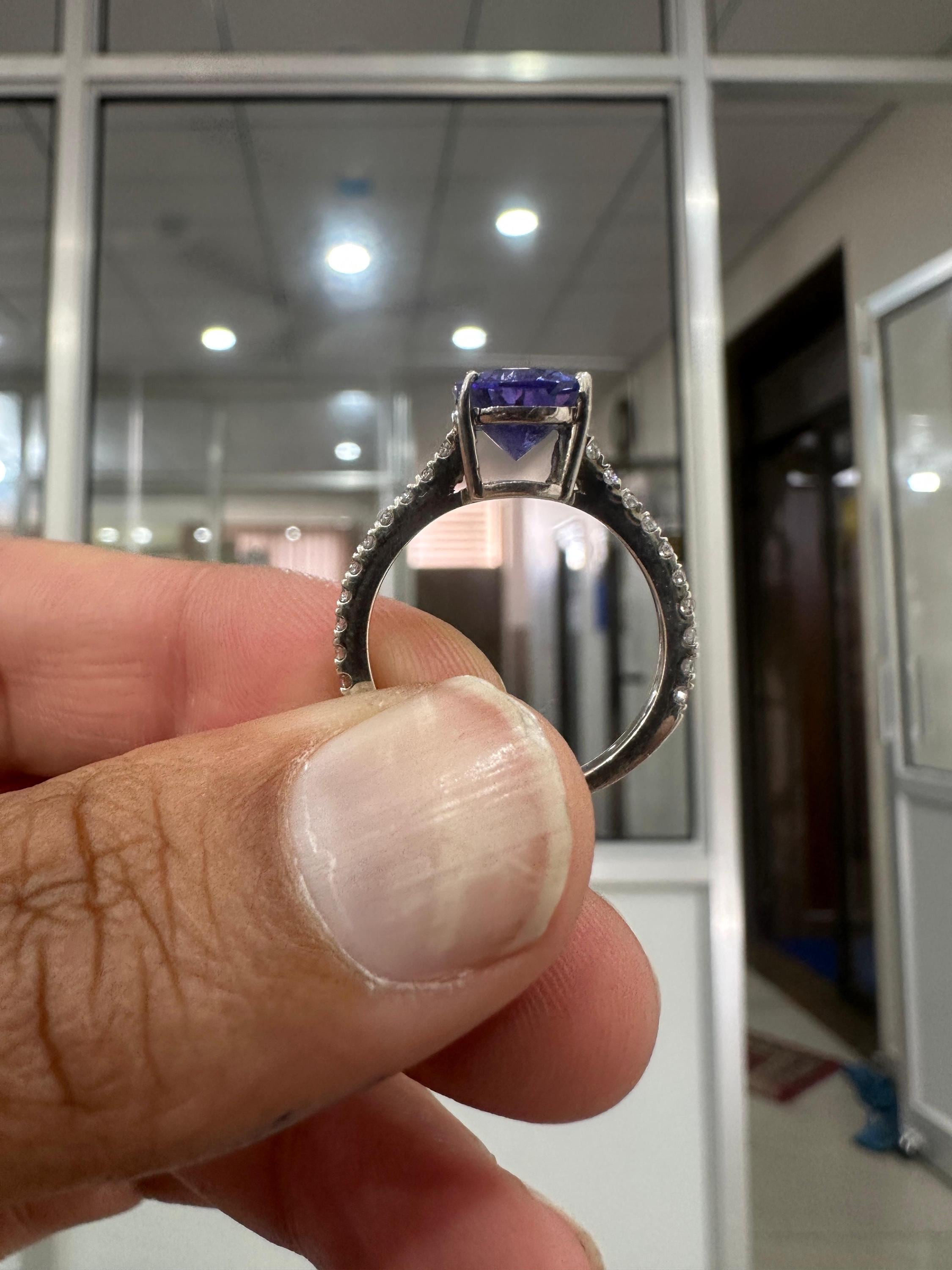 3CT Oval Tanzanite Engagement Ring, Solid 14k Gold, First Anniversary Gift for her
