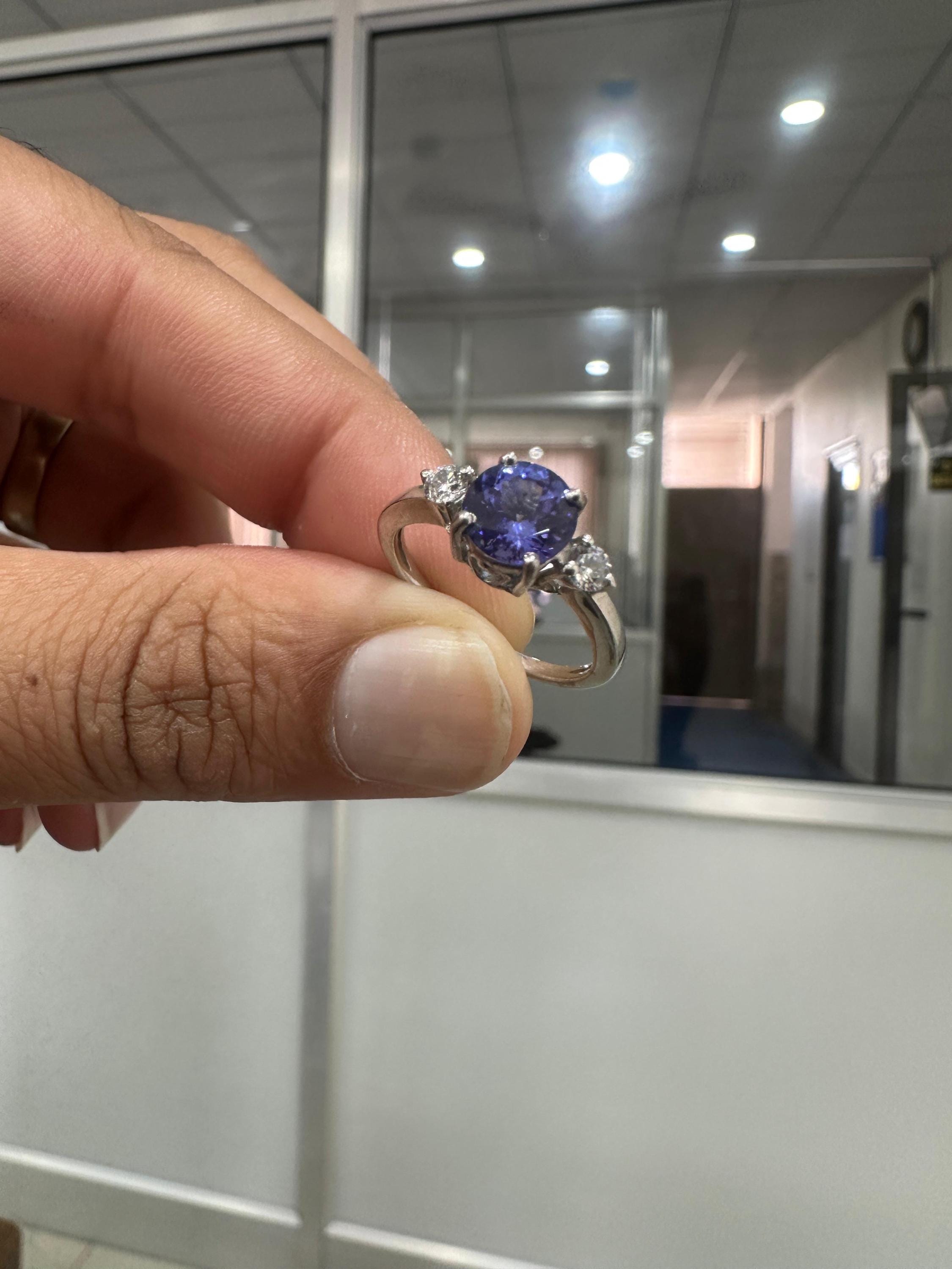 14k Gold Tanzanite Diamond Engagement Ring - First Anniversary Gift for wife