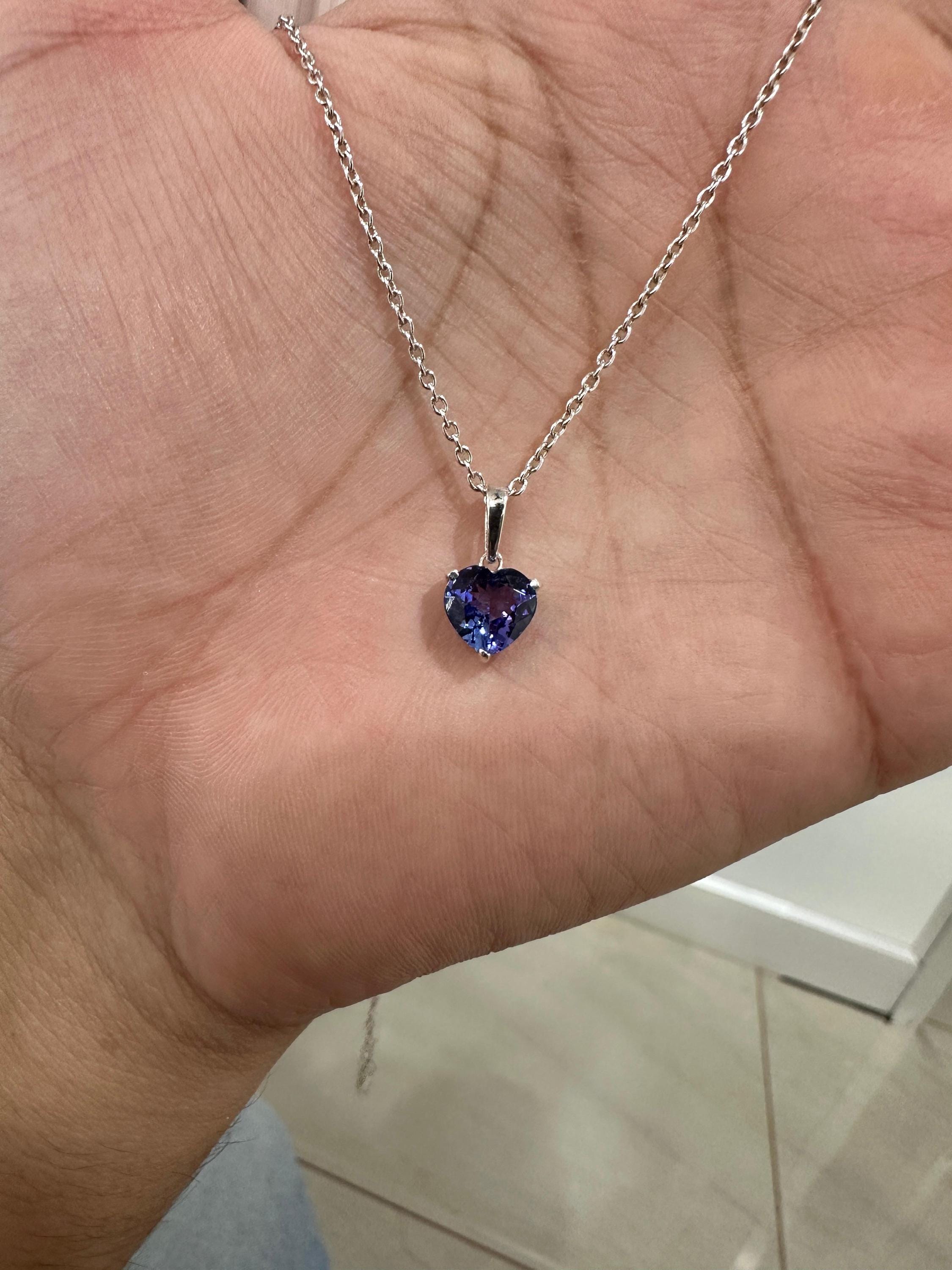 2 CT Heart Tanzanite Pendant | 14K White Gold Solitaire, December Birthstone Jewelry