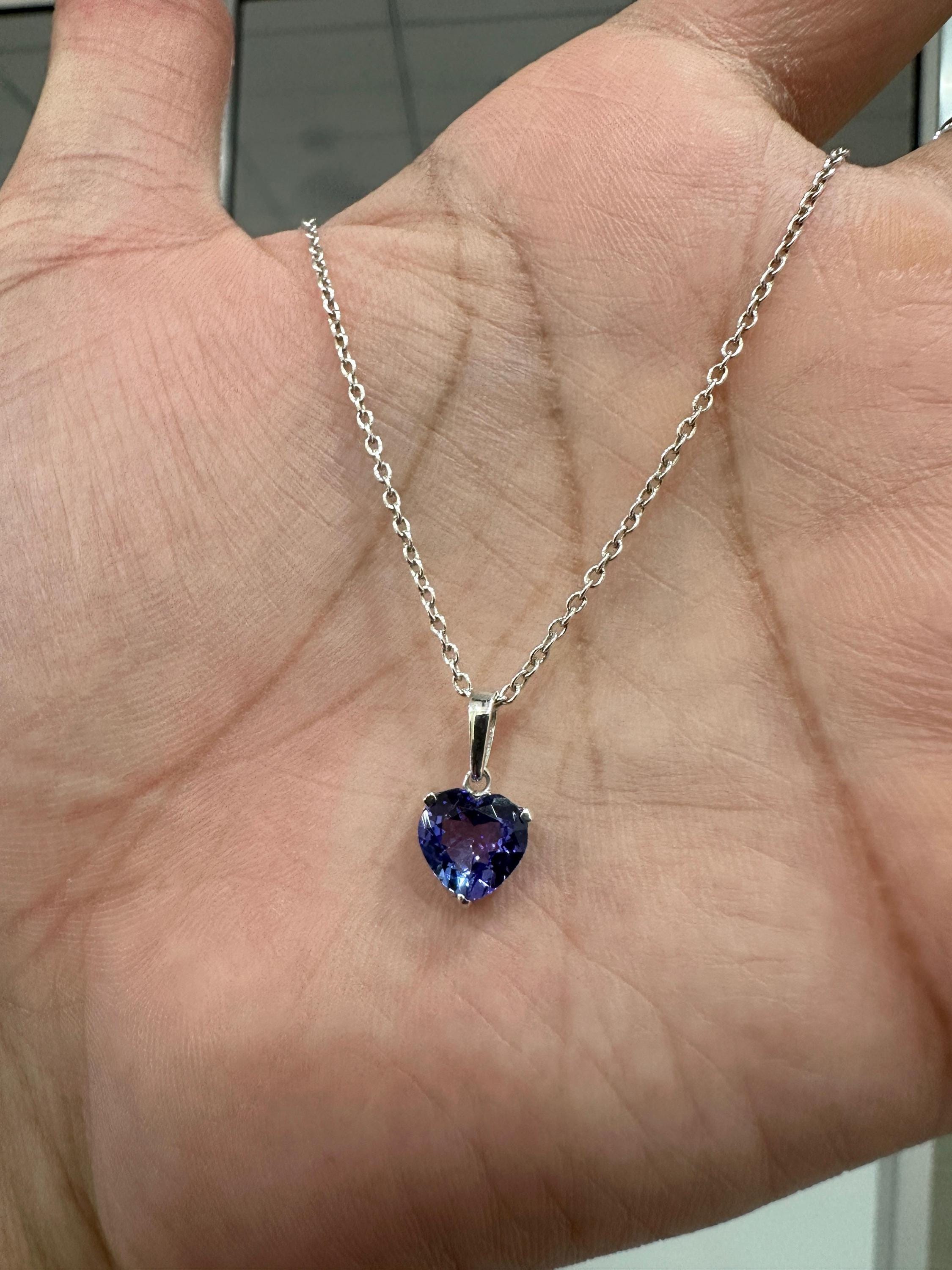 2 CT Heart Tanzanite Pendant | 14K White Gold Solitaire, December Birthstone Jewelry