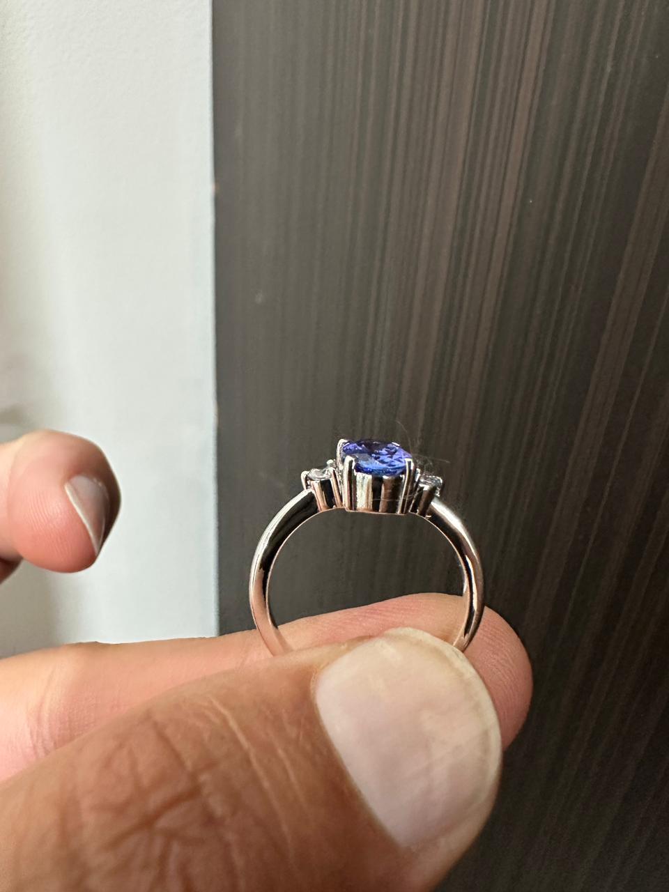 14k White Gold Tanzanite Diamond Engagement Ring for women - Anniversary Gift for wife