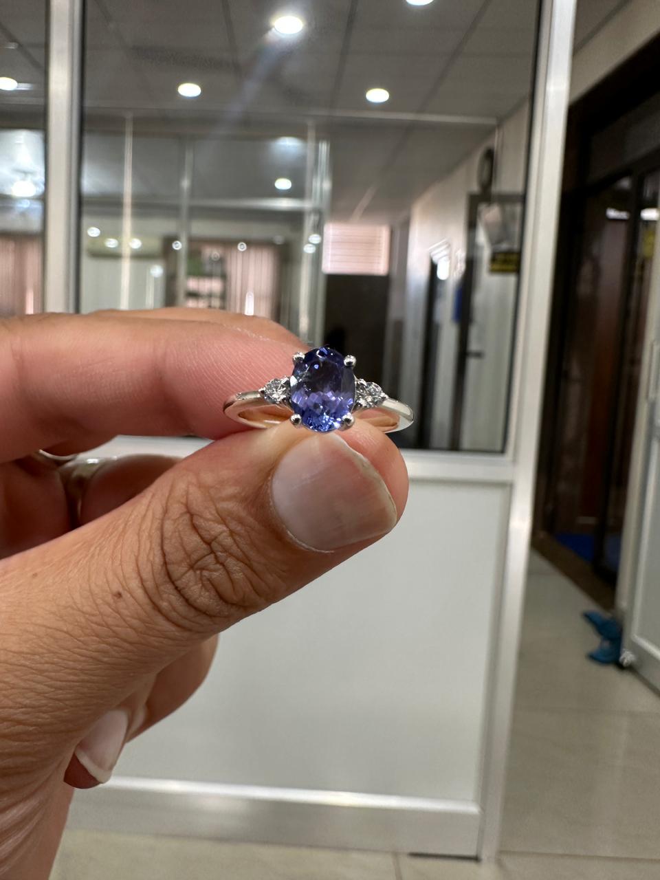 14k White Gold Tanzanite Diamond Engagement Ring for women - Anniversary Gift for wife
