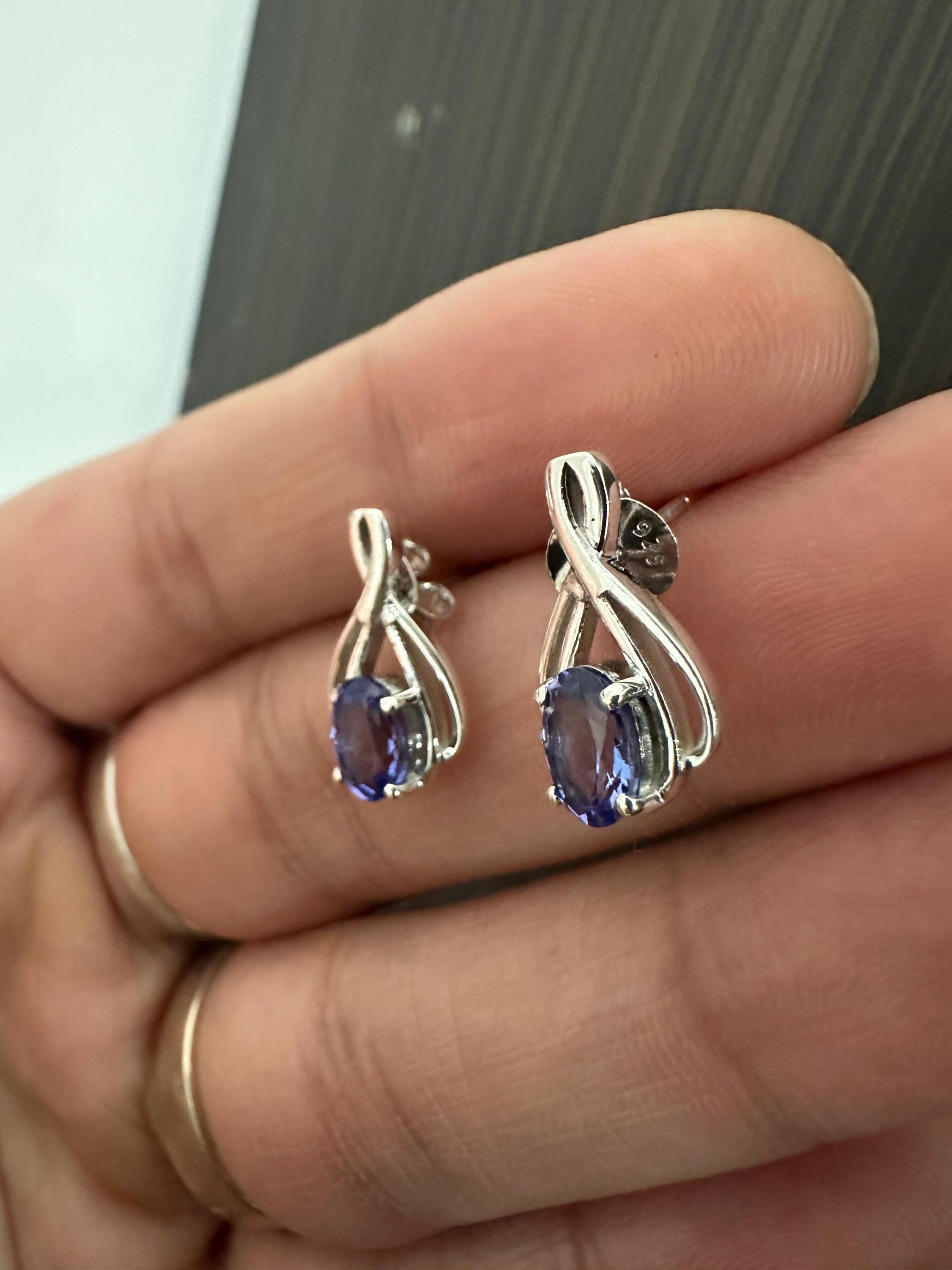 Oval cut Tanzanite Infinity Stud Earrings | 14K White Gold, December Birthstone Jewelry