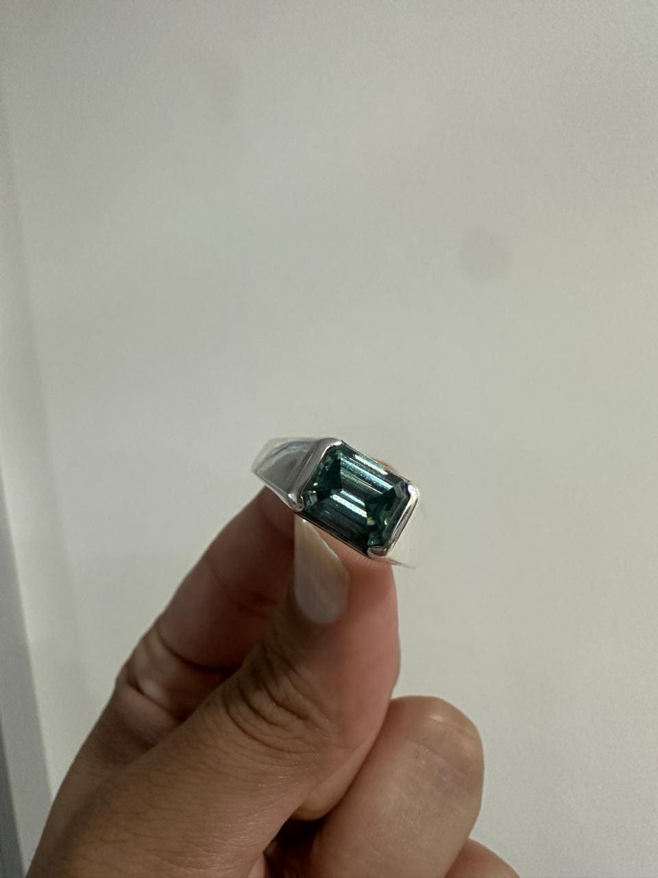 Men's Alexandrite Ring | 14K White Gold Half Bezel Statement Ring