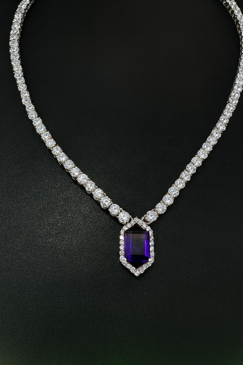Amethyst Moissanite Tennis Necklace | Statement Gemstone Jewelry for her, Luxury Gift