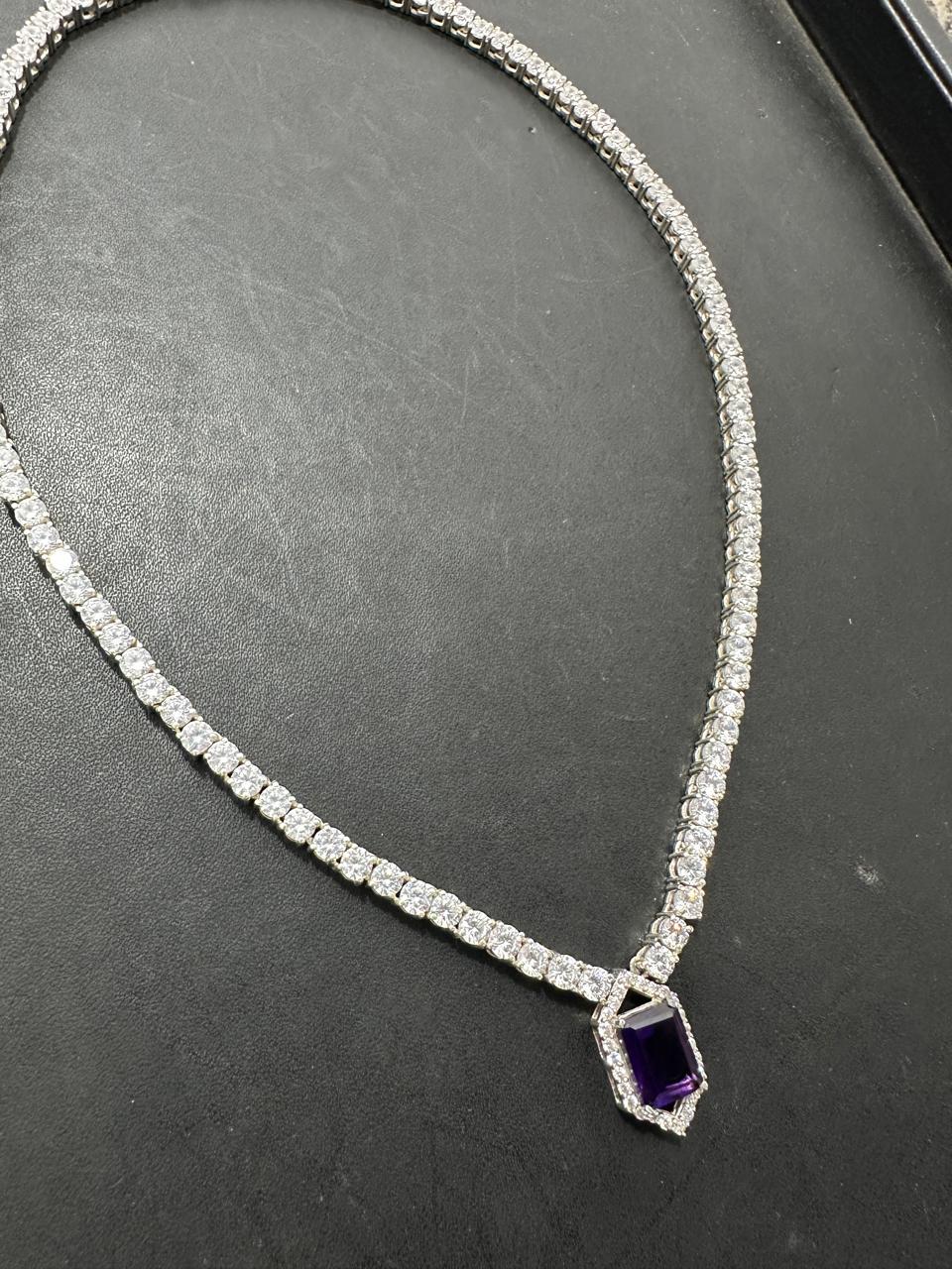 Amethyst Moissanite Tennis Necklace | Statement Gemstone Jewelry for her, Luxury Gift