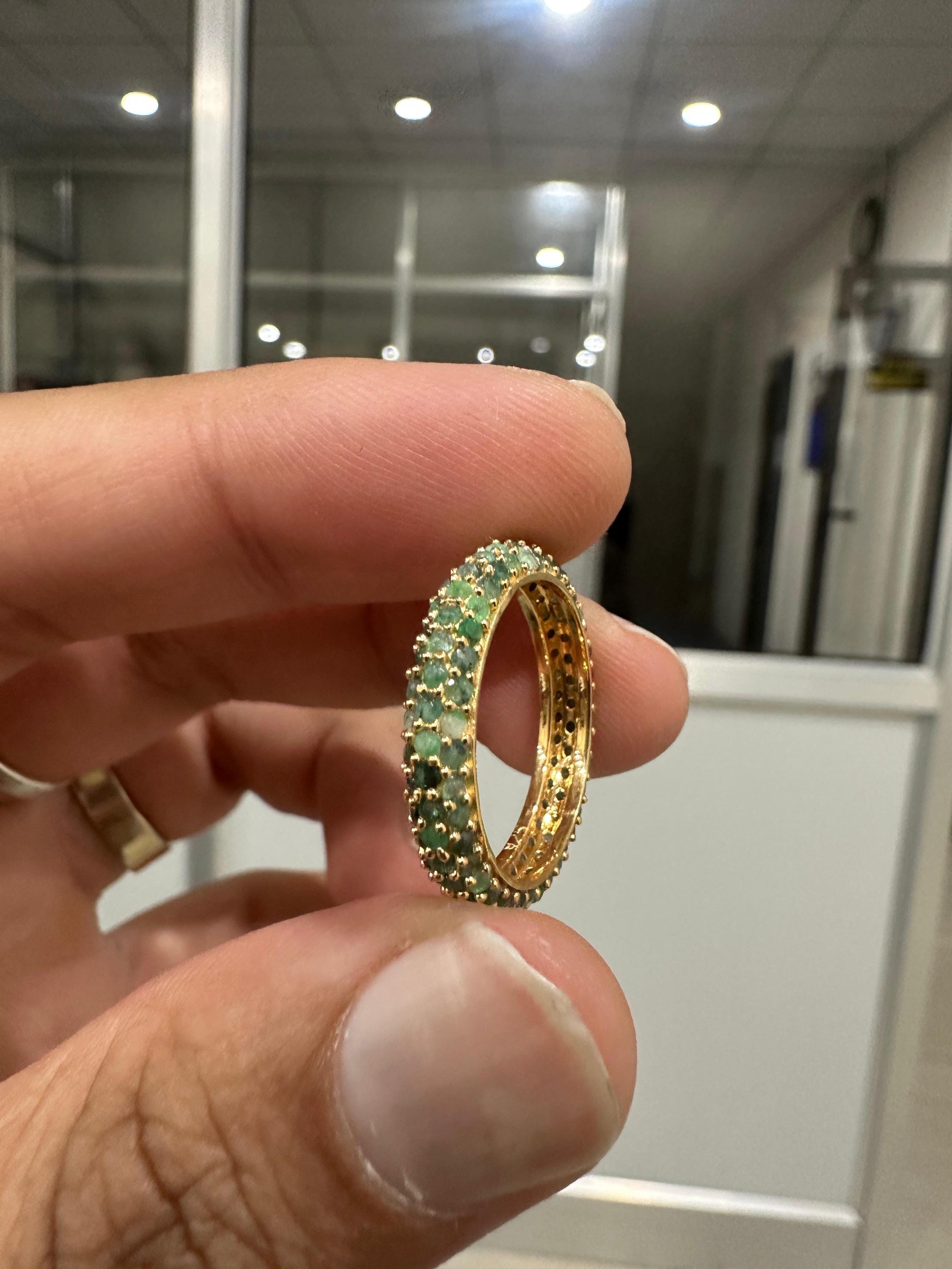 Natural Emerald Eternity Band | 14K Gold Ring, May Birthstone