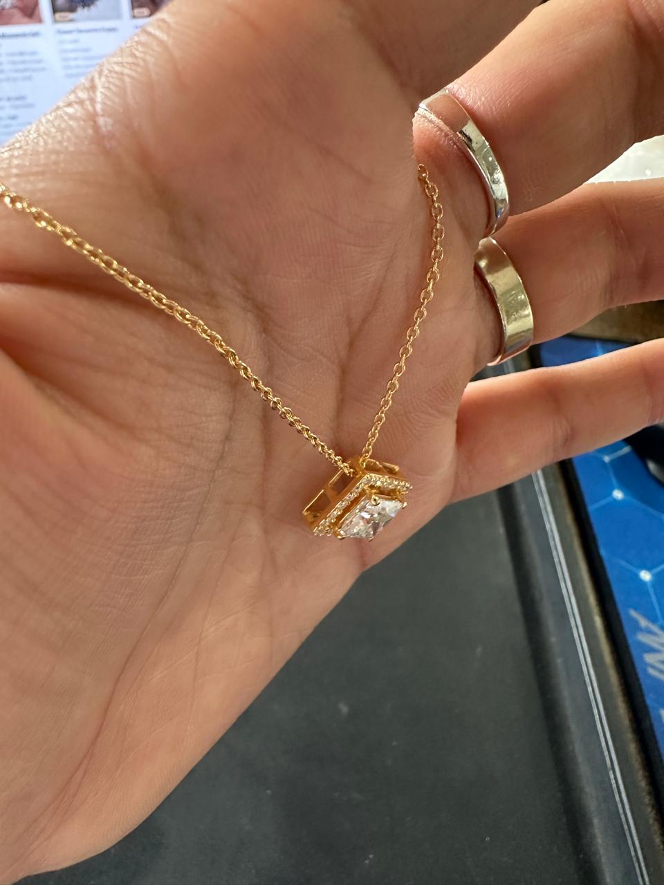 Princess Cut Moissanite Halo Pendant Necklace, 14K Gold Vermeil Jewelry, Gift for Her