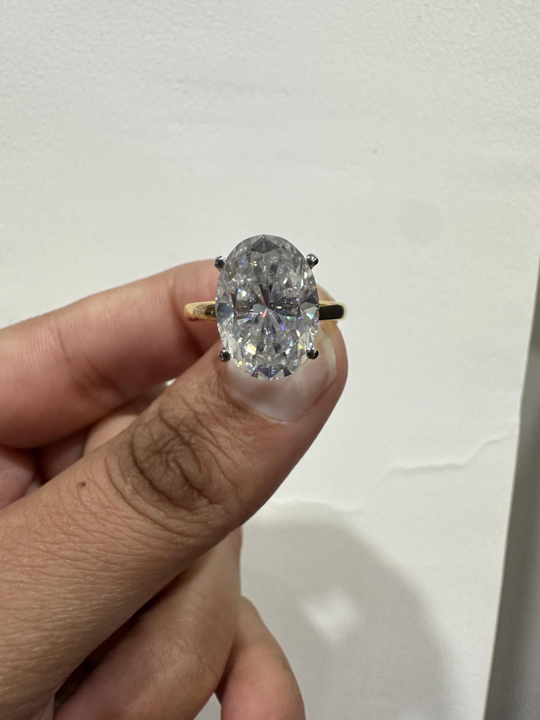 6CT Oval Moissanite Engagement Ring | 14K Yellow Gold | Classic Solitaire Ring