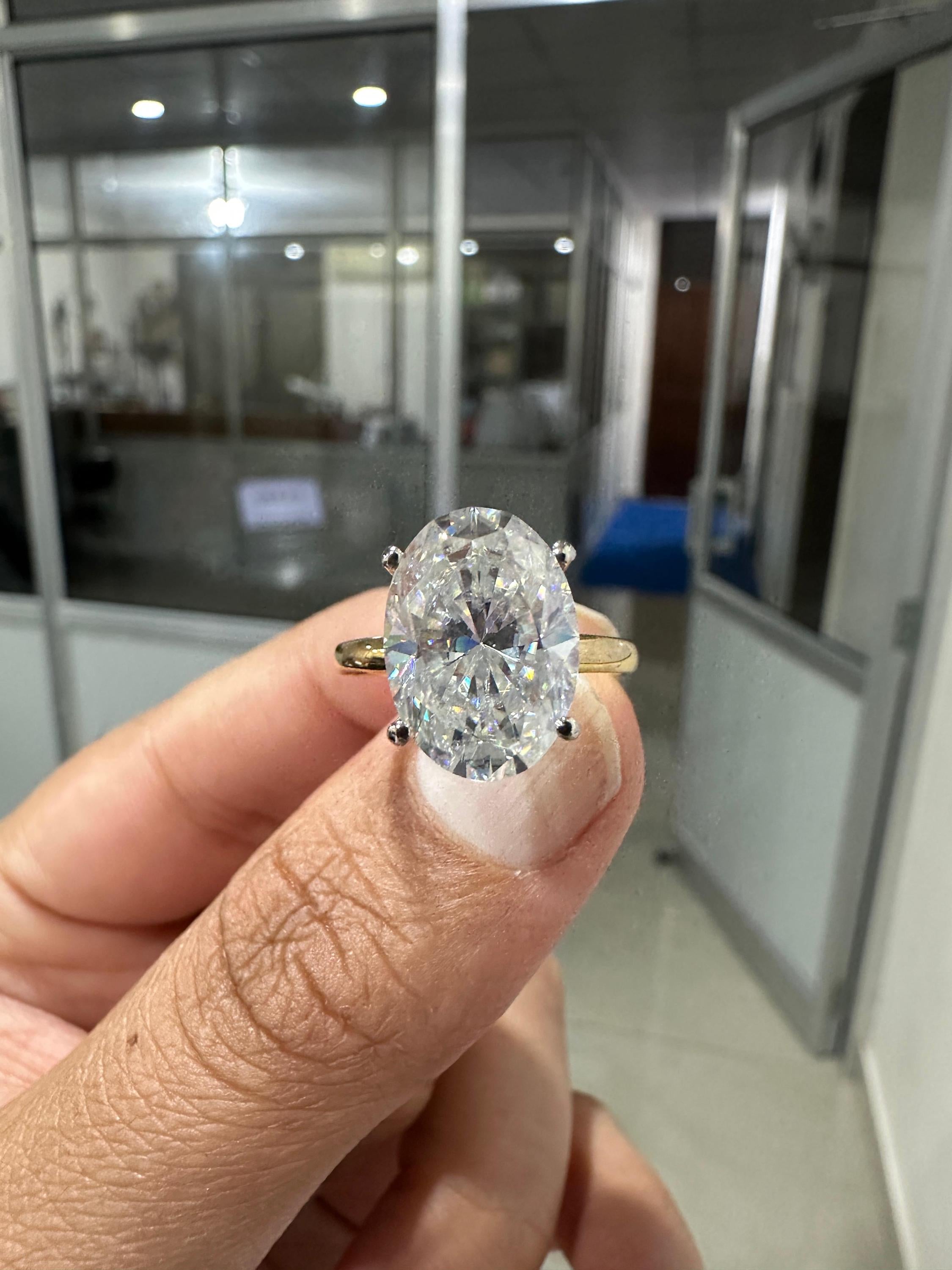 6CT Oval Moissanite Engagement Ring | 14K Yellow Gold | Classic Solitaire Ring