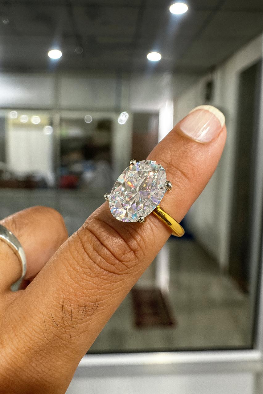6CT Oval Moissanite Engagement Ring | 14K Yellow Gold | Classic Solitaire Ring
