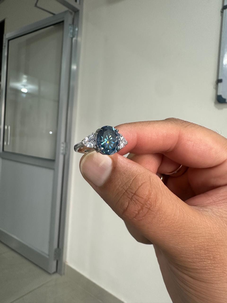 4CT Oval Alexandrite Three-Stone Ring | 14K White Gold, Moissanite Accents