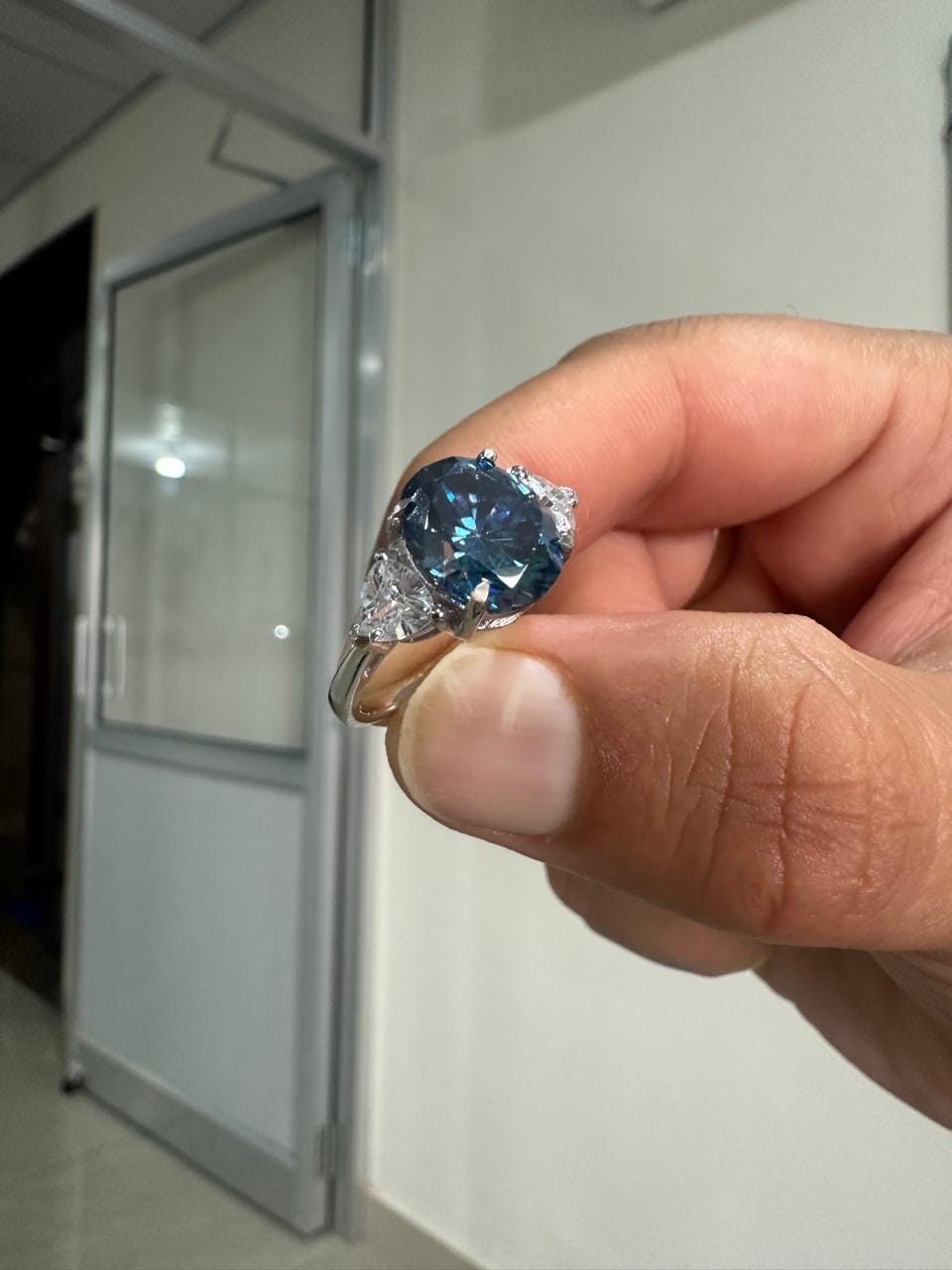 14K Gold Alexandrite Engagement Ring | 4 CT Moissanite Three Stone ring, Gift for her