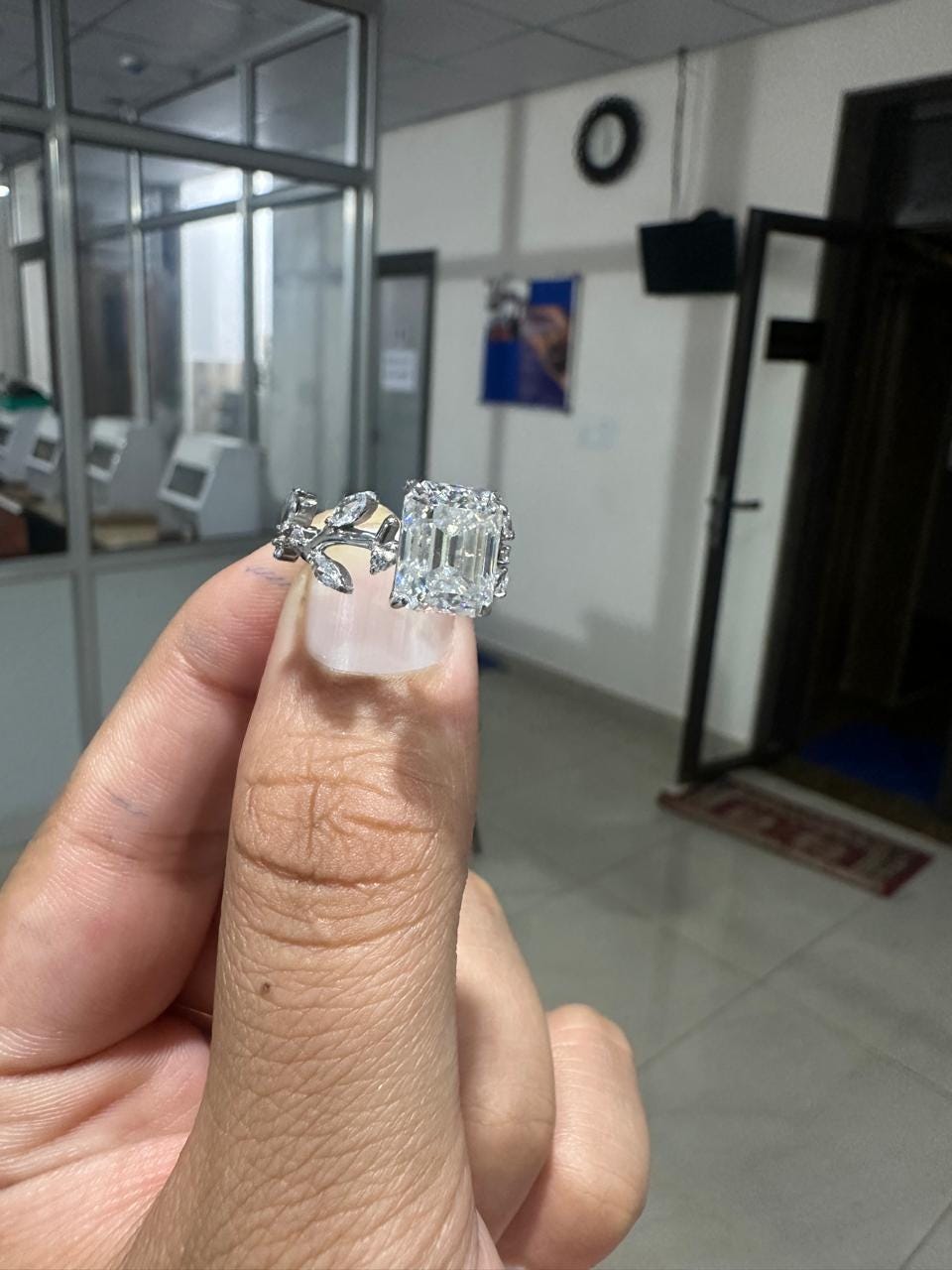 Moissanite Leaf Inspired Engagement Ring | 14K White Gold | Luxury wedding ring for her