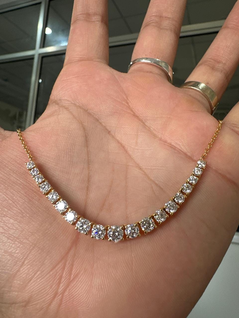 Graduated Moissanite Tennis Necklace | 14K Gold Vermeil, Handset