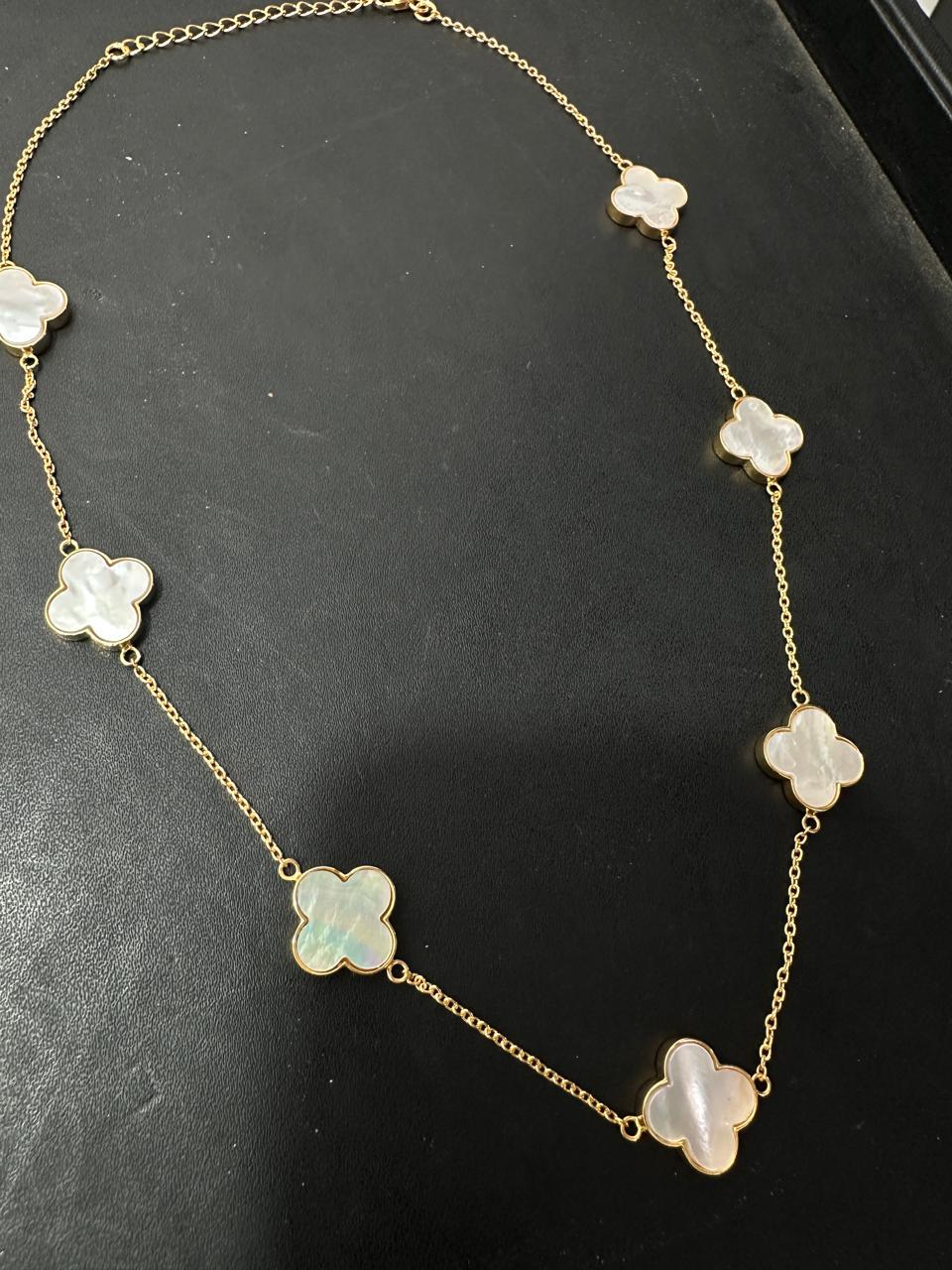 14k Gold Vermeil White Clover Necklace - Minimalist Everyday Necklace