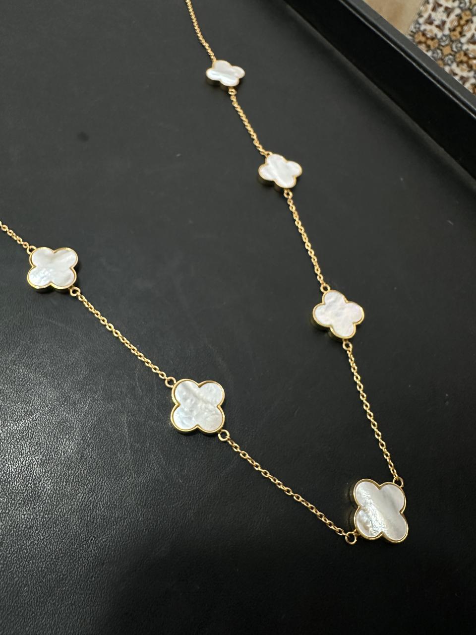 14k Gold Vermeil White Clover Necklace - Minimalist Everyday Necklace