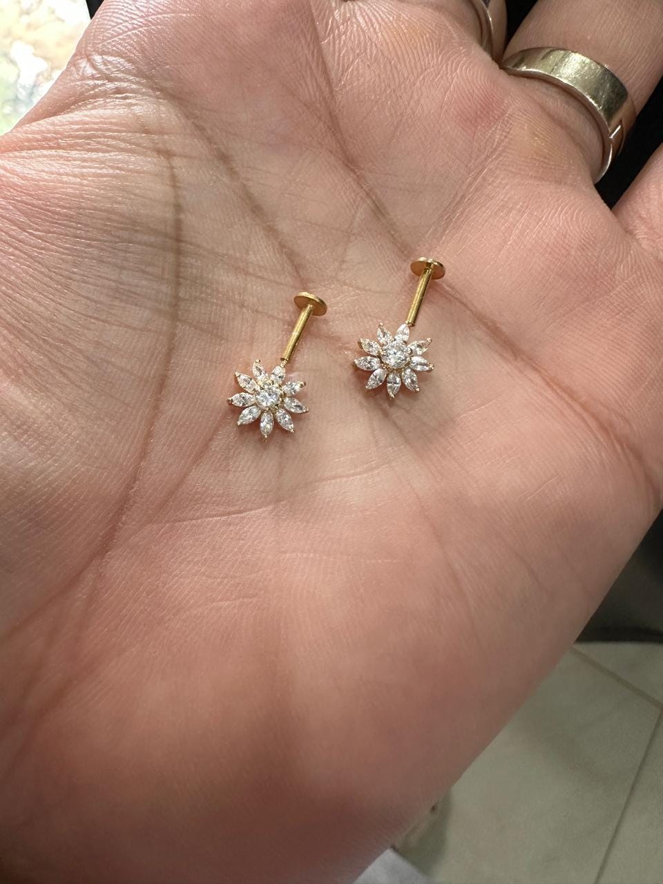14K Yellow Gold Moissanite Flower Earrings | South Screw Lock Earrings for women