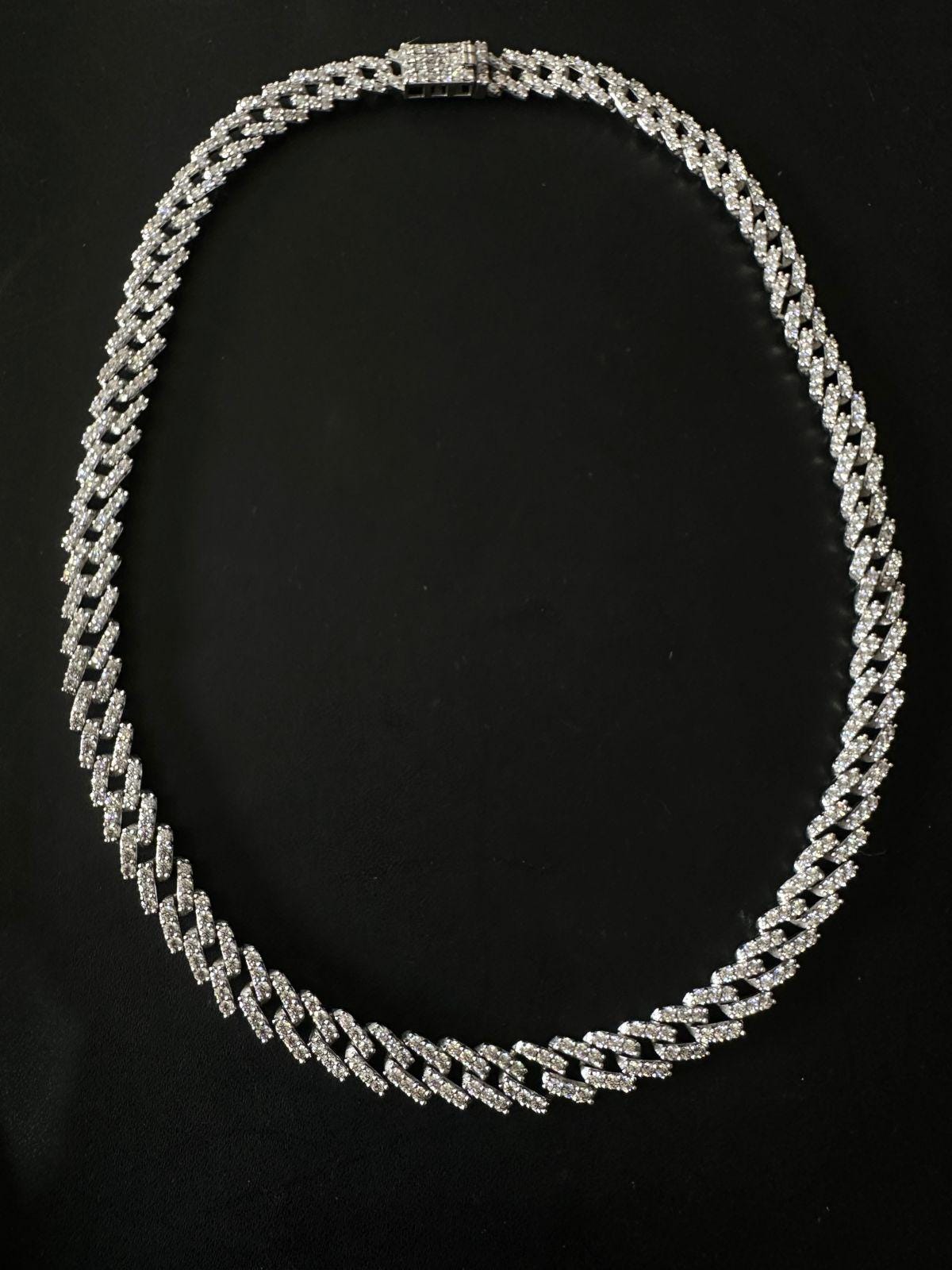 Moissanite Cuban Chain Necklace | Sterling Silver Iced Tennis Link Chain
