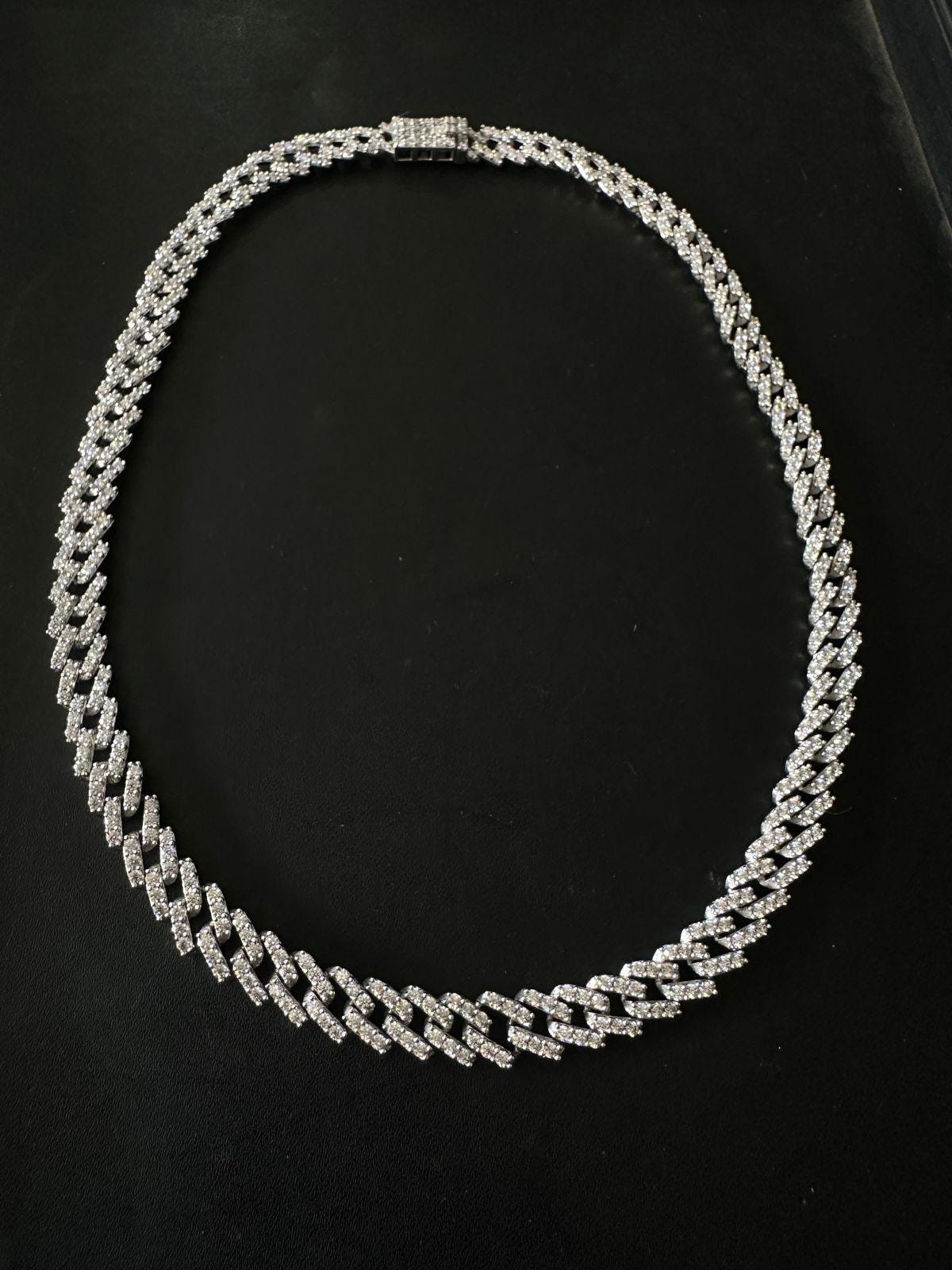 Moissanite Cuban Chain Necklace | Sterling Silver Iced Tennis Link Chain