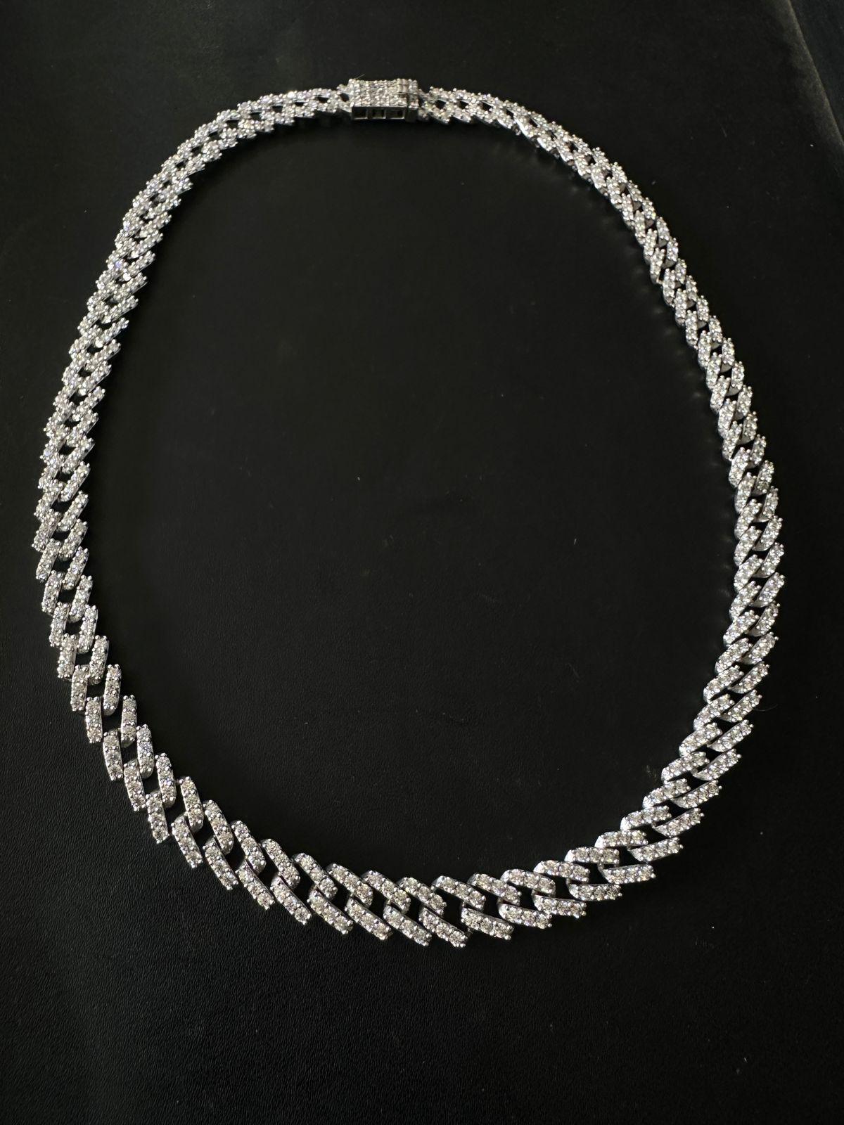 Moissanite Cuban Chain Necklace | Sterling Silver Iced Tennis Link Chain