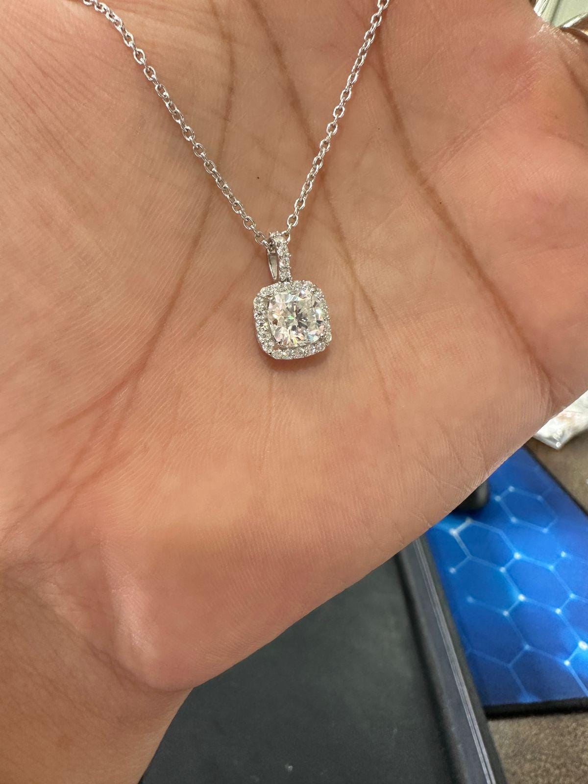 Cushion Cut Moissanite Halo Pendant Necklace | 925 Sterling Silver, Gift for her