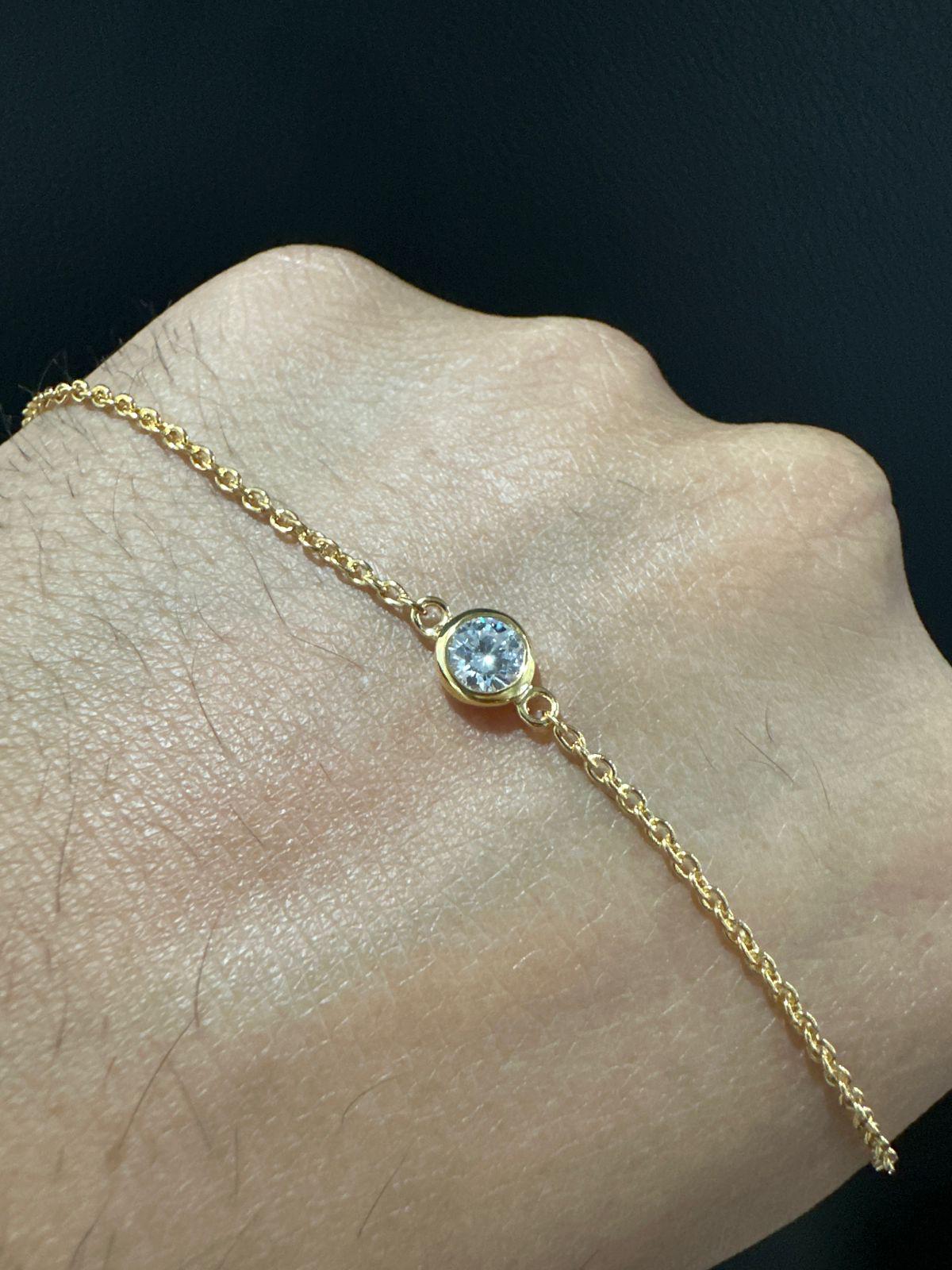 Bezel Set Moissanite Bracelet | 14K Gold Vermeil, Dainty Chain Bracelet