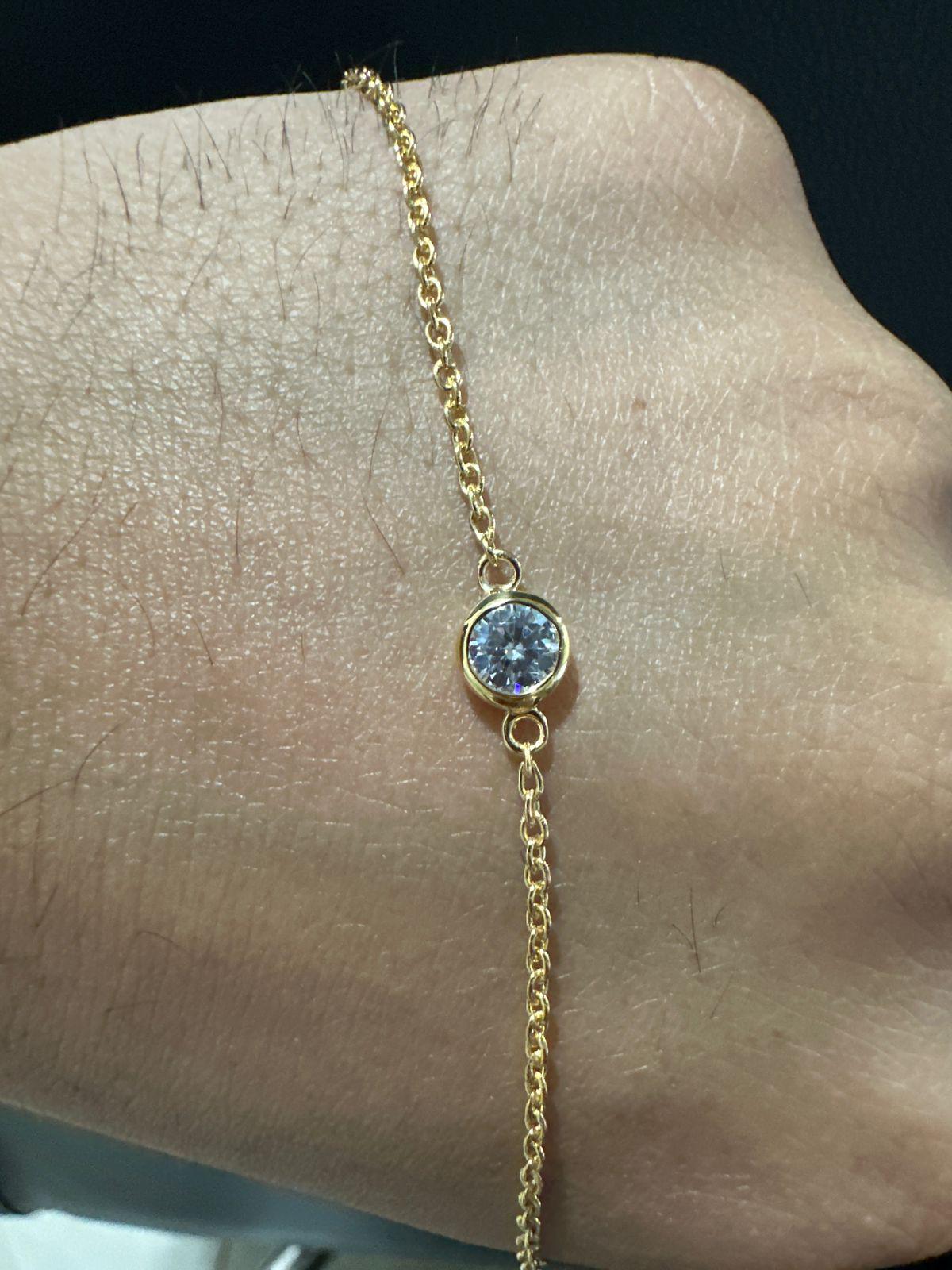 Bezel Set Moissanite Bracelet | 14K Gold Vermeil, Dainty Chain Bracelet