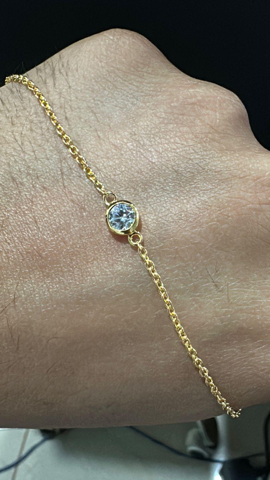 Bezel Set Moissanite Bracelet | 14K Gold Vermeil, Dainty Chain Bracelet