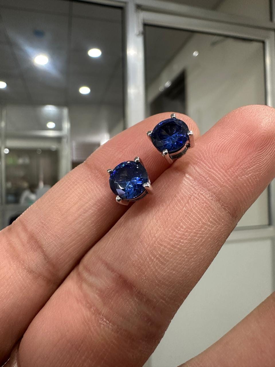 2CT Sapphire Stud Earrings | 14K White Gold, Anniversary Gift for her