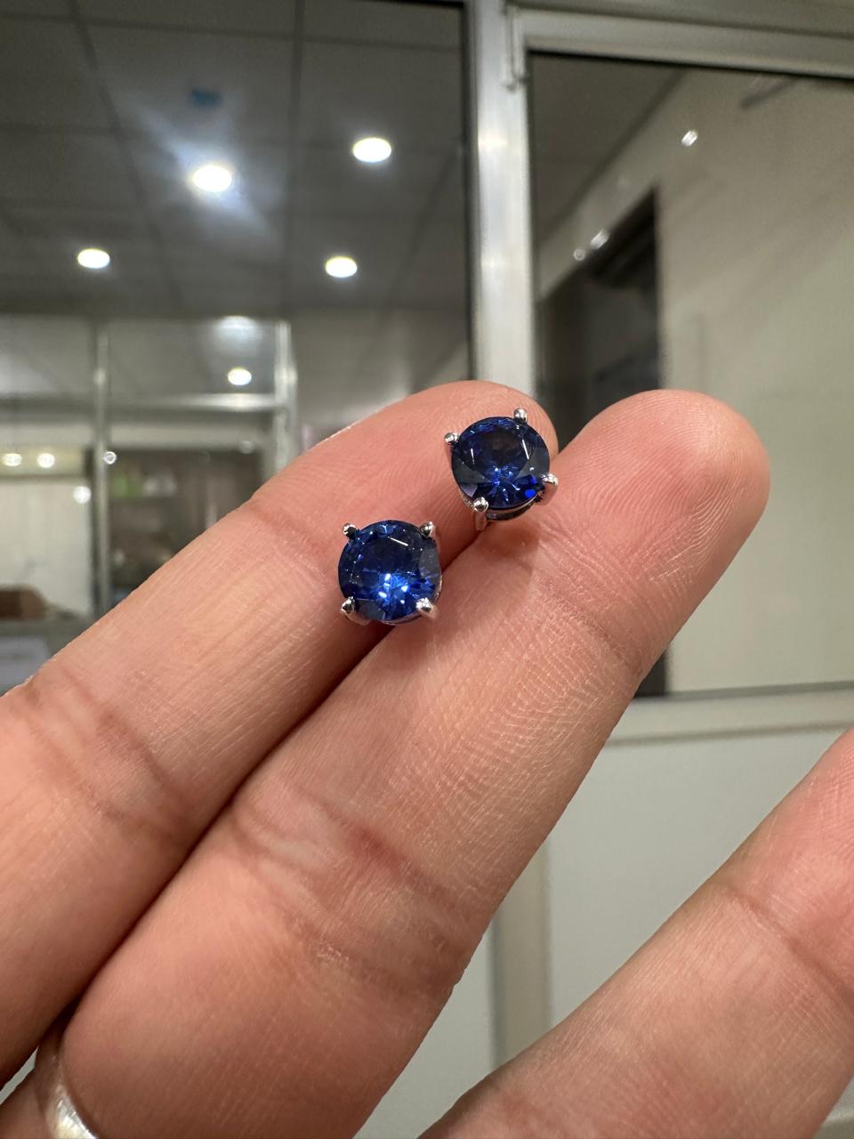 2CT Sapphire Stud Earrings | 14K White Gold, Anniversary Gift for her
