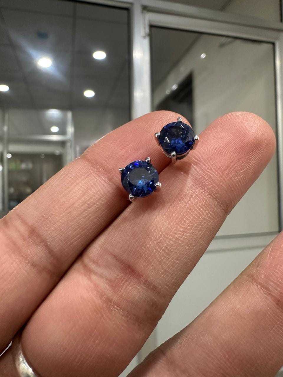 2CT Sapphire Stud Earrings | 14K White Gold, Anniversary Gift for her