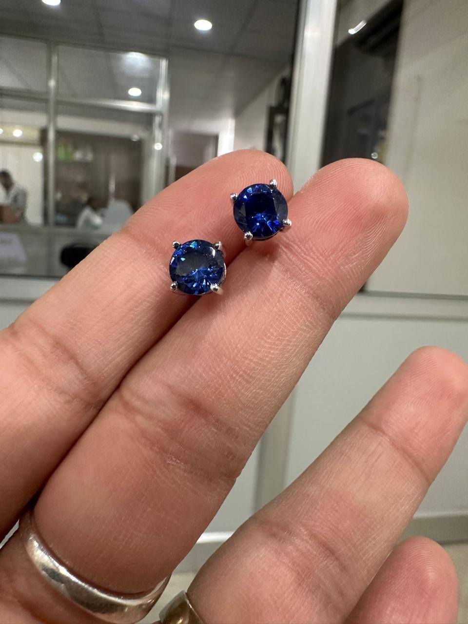 2CT Sapphire Stud Earrings | 14K White Gold, Anniversary Gift for her