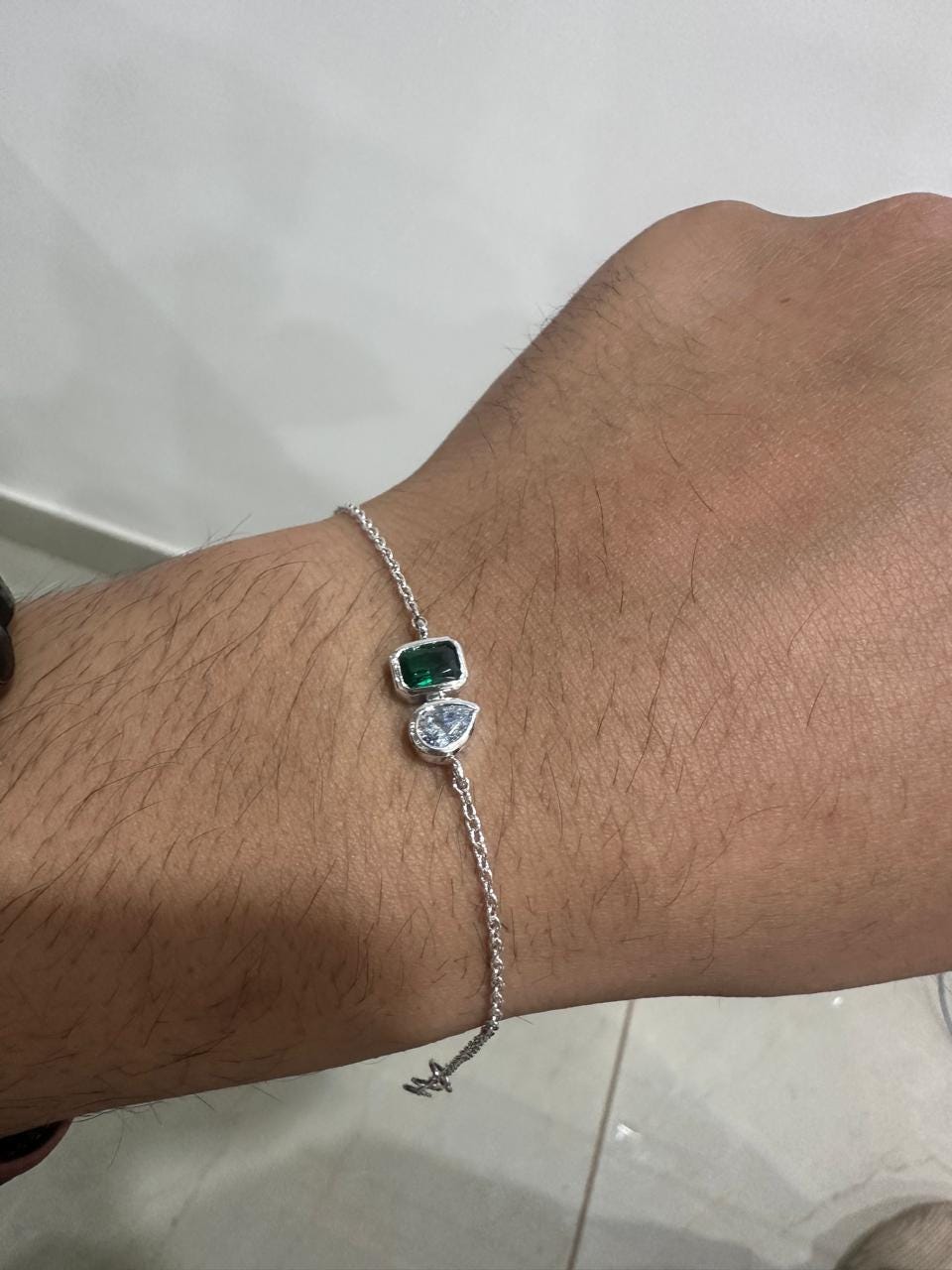 Emerald Moissanite 925 Sterling Silver Chain Bracelet | Unique Birthday Gift