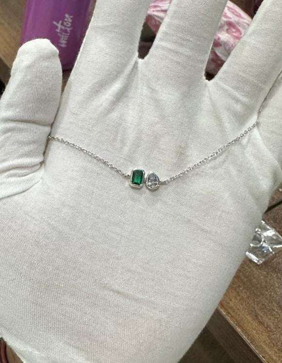Emerald Moissanite 925 Sterling Silver Chain Bracelet | Unique Birthday Gift