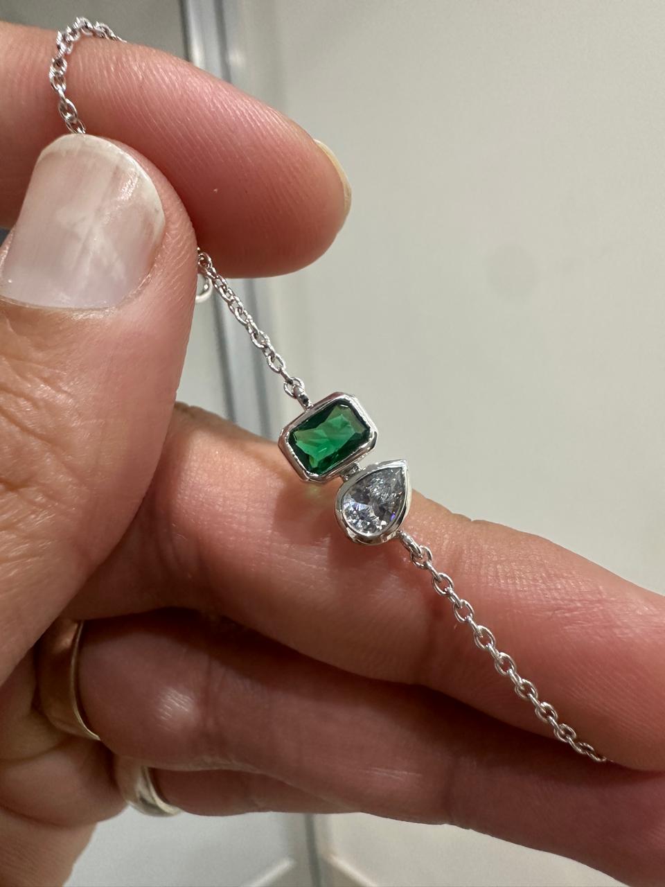 Emerald Moissanite 925 Sterling Silver Chain Bracelet | Unique Birthday Gift