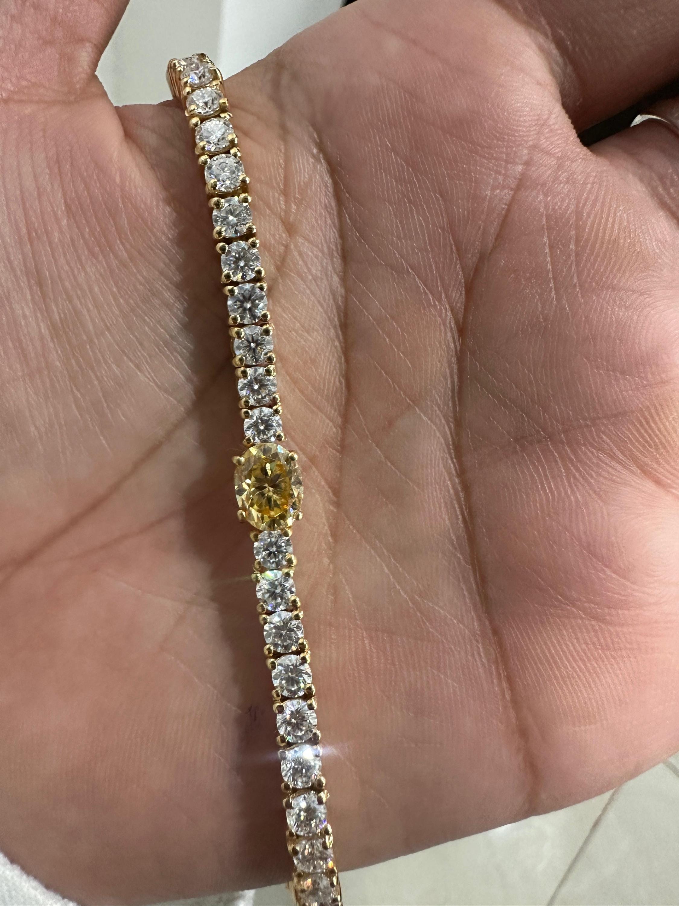Multi Stone Moissanite Tennis Bracelet, Oval Yellow Gemstone Bracelet, Luxury Anniversary Gift for Her