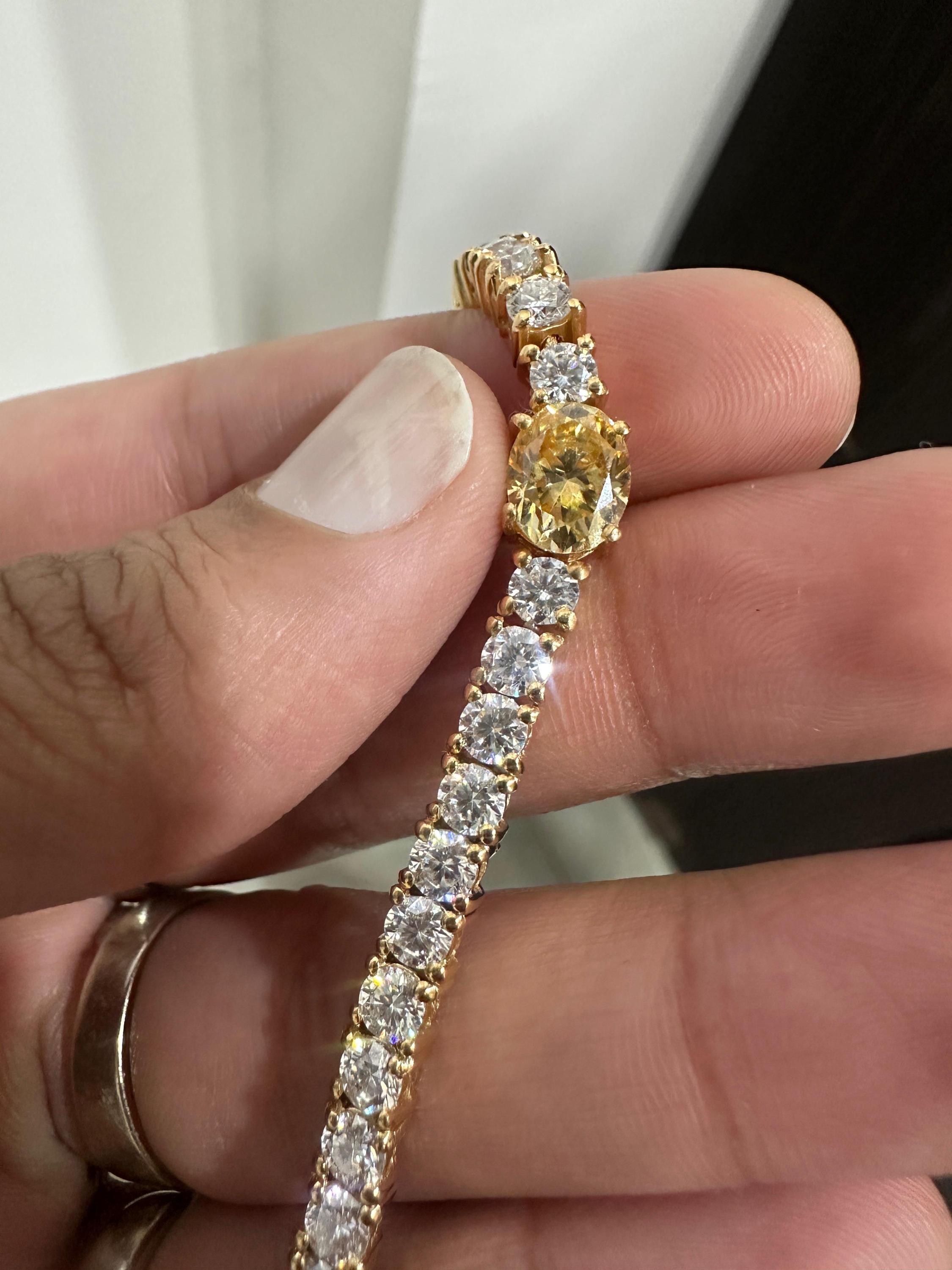 Multi Stone Moissanite Tennis Bracelet, Oval Yellow Gemstone Bracelet, Luxury Anniversary Gift for Her
