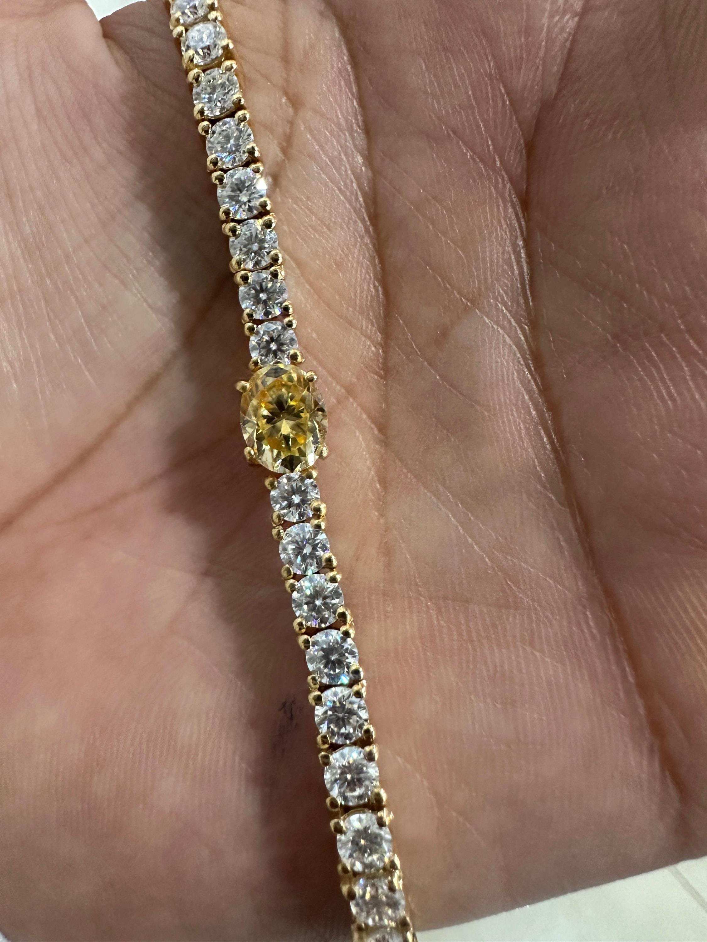 Multi Stone Moissanite Tennis Bracelet, Oval Yellow Gemstone Bracelet, Luxury Anniversary Gift for Her