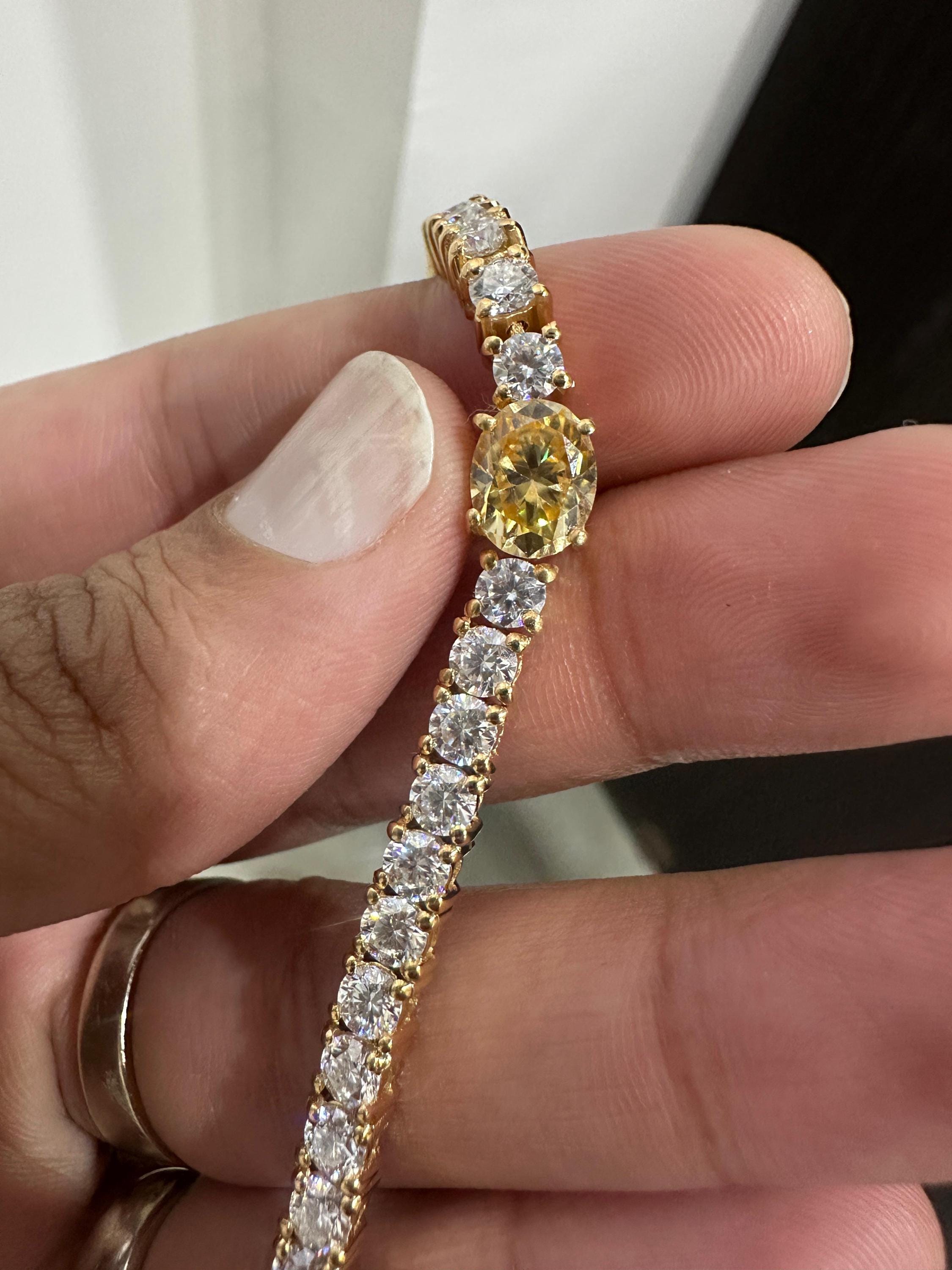 Multi Stone Moissanite Tennis Bracelet, Oval Yellow Gemstone Bracelet, Luxury Anniversary Gift for Her