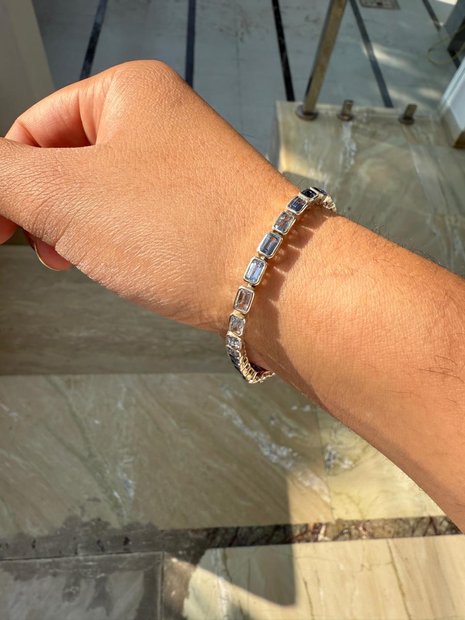 Shades of Blue Sapphire Tennis Bracelet | 12 CT Emerald Cut 925 Sterling Silver