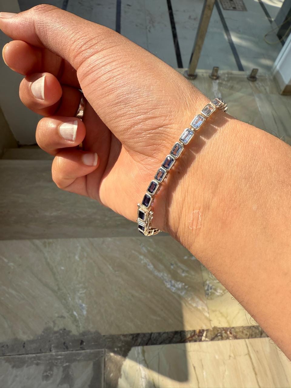 Sapphire Tennis Bracelet | 925 Sterling Silver, Men's Luxury Gemstone Bracelet