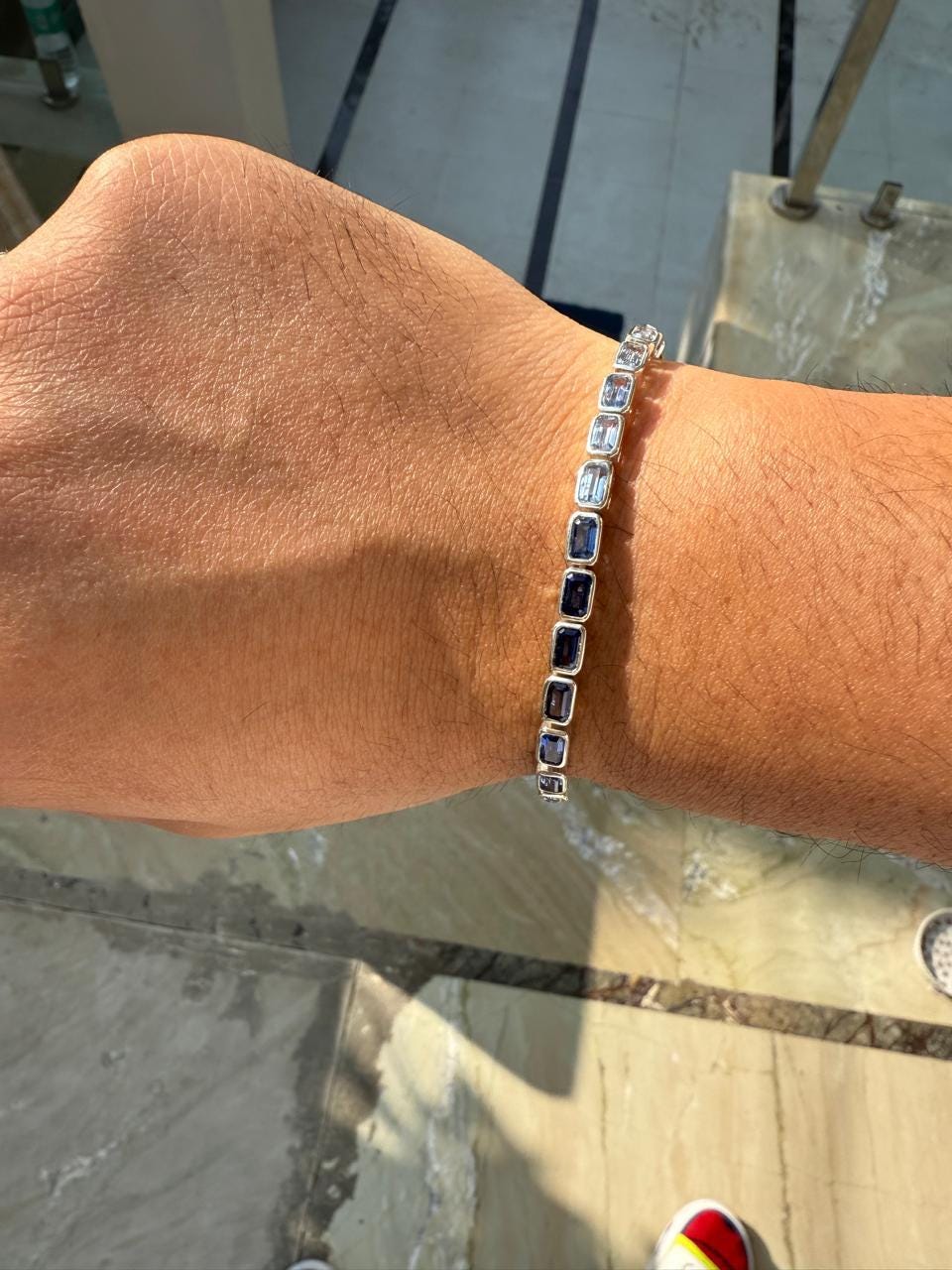 Blue Sapphire Tennis Bracelet | Platinum Sterling Silver, 12 CT