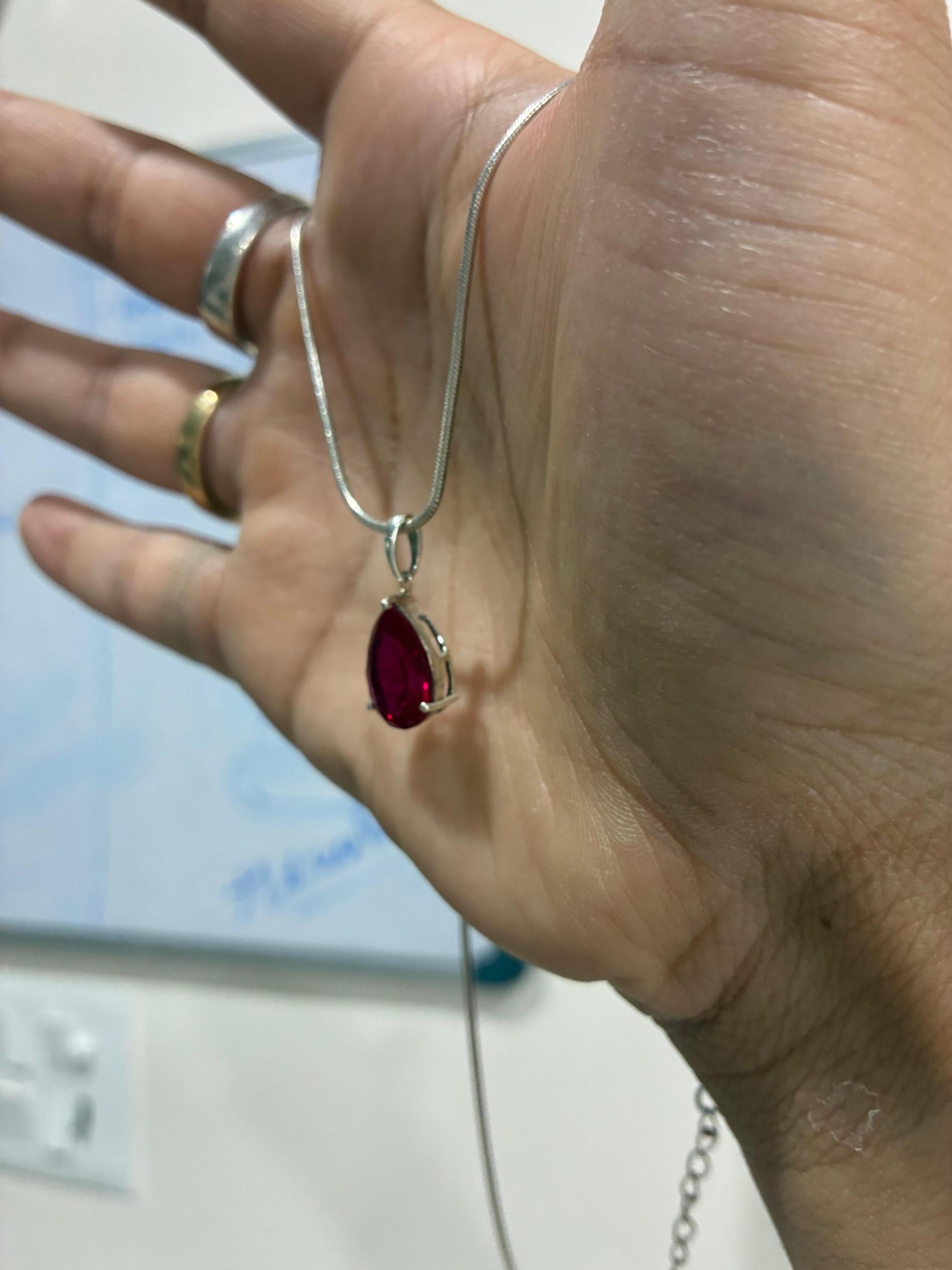 6 CT Pear Cut Ruby Pendant Necklace, 14K White Gold, July Birthstone Jewelry