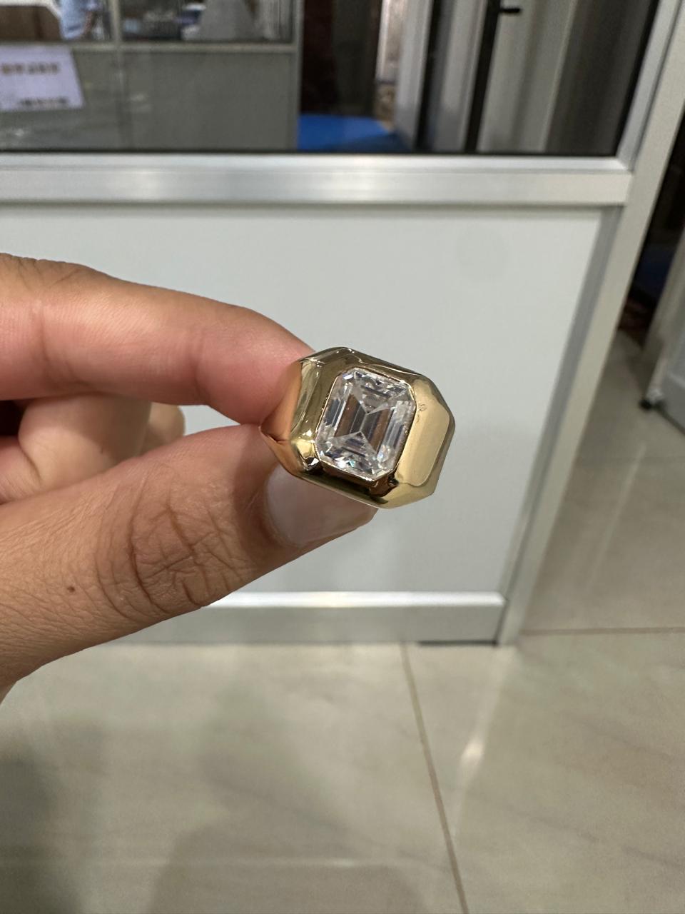 Men's Emerald Cut Moissanite Ring, Solid 14K Gold Signet Ring, Anniversary Gift for Him