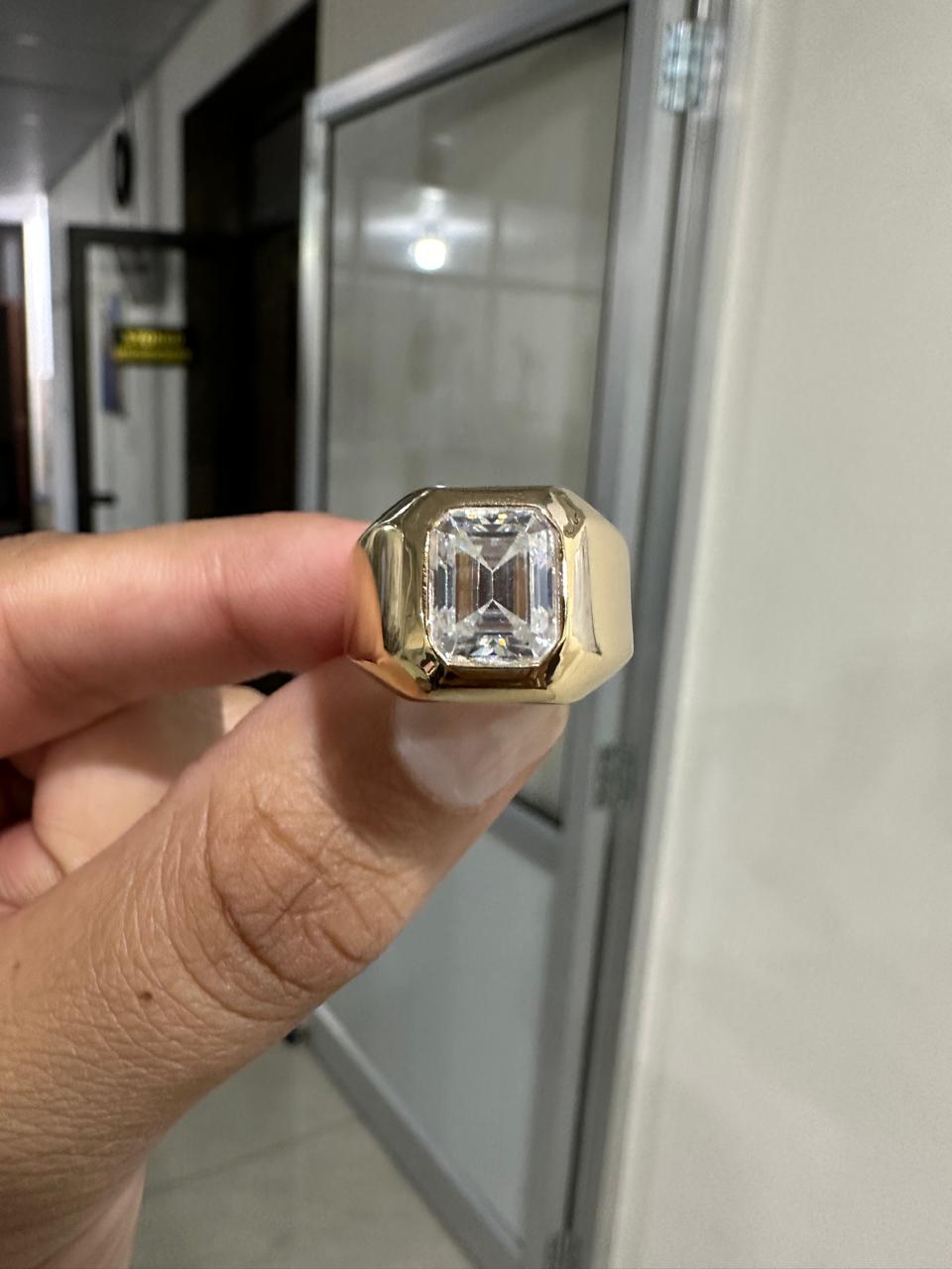 Men's Emerald Cut Moissanite Ring, Solid 14K Gold Signet Ring, Anniversary Gift for Him